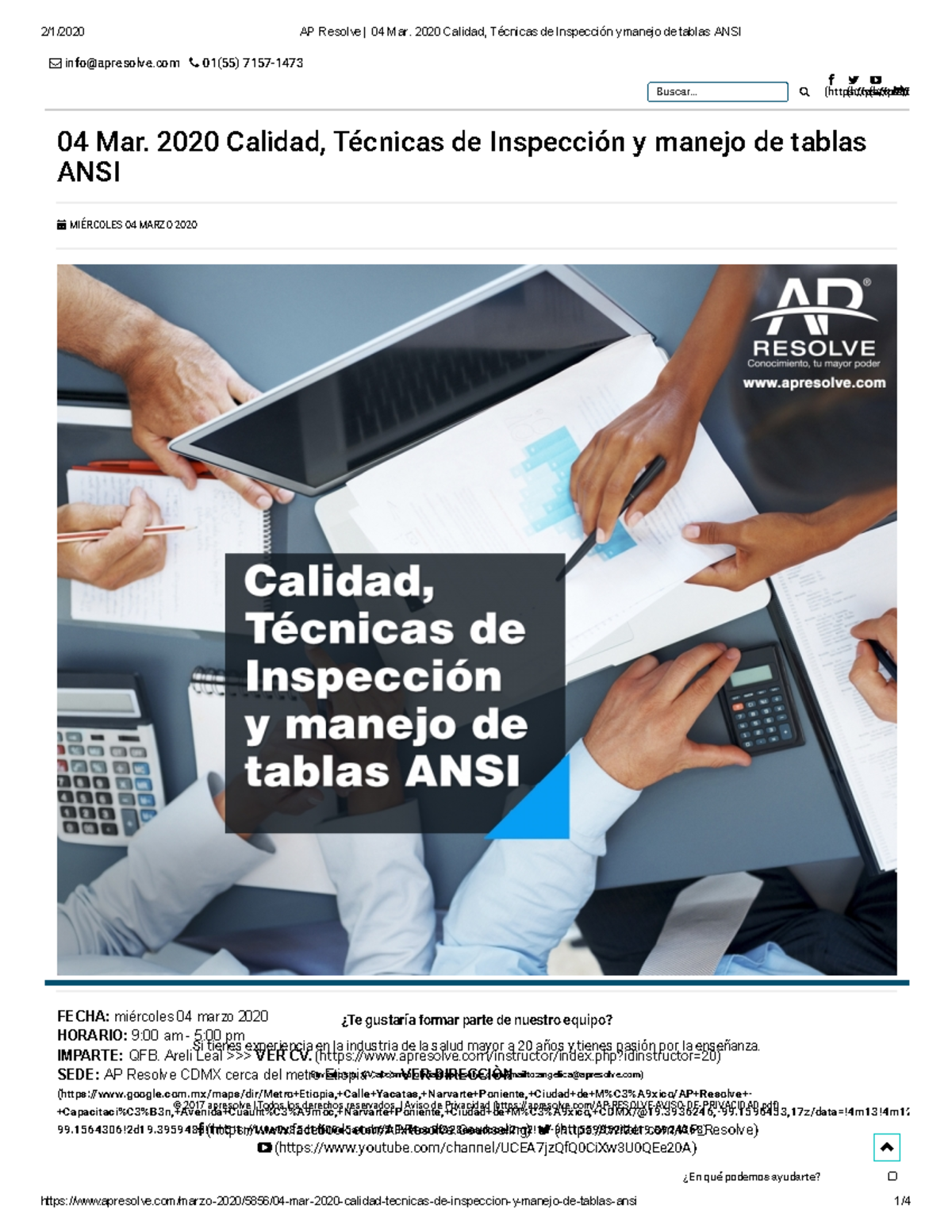 AP Resolve 04 Mar. 2020 Calidad, Técnicas de Inspección y manejo de