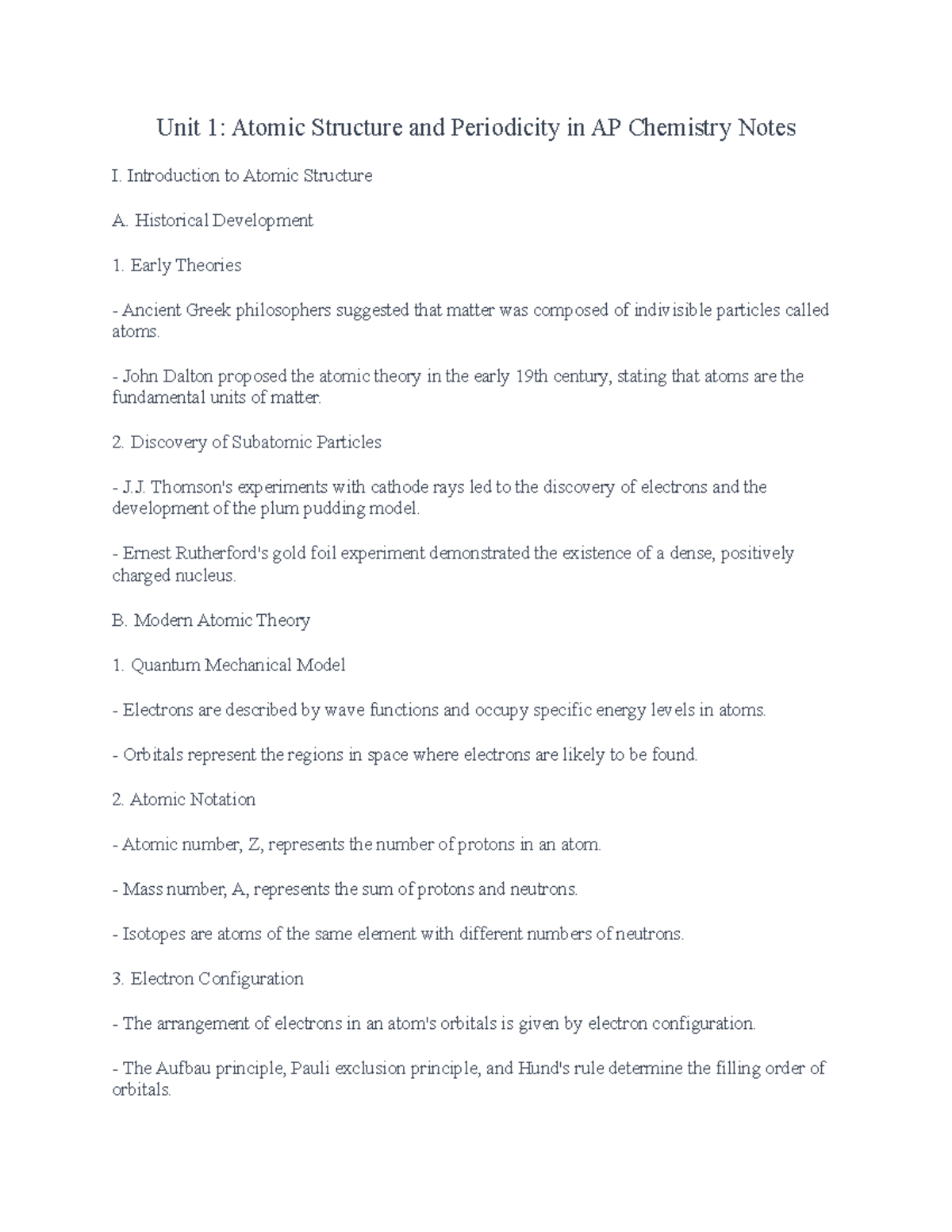 AP Chemistry Unit 1 Notes - Unit 1: Atomic Structure And Periodicity In ...