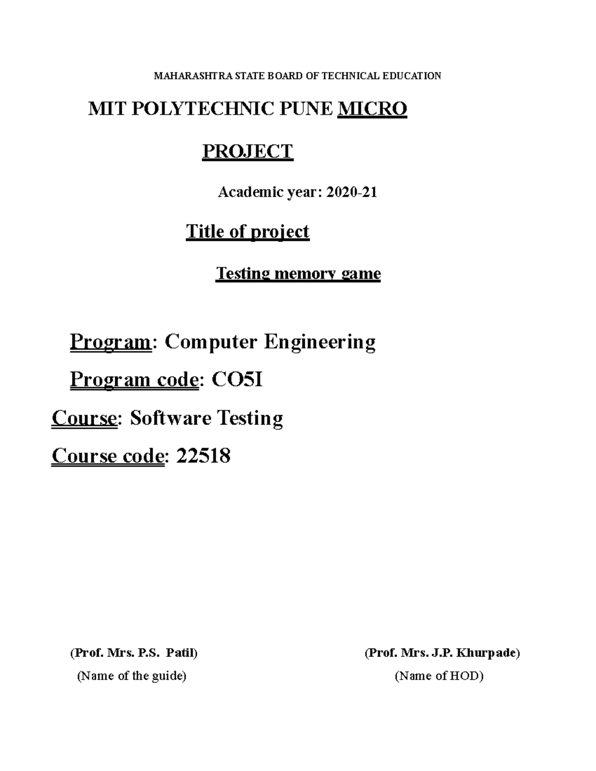 Sample Microproject Report - MAHARASHTRA STATE BOARD OF TECHNICAL ...