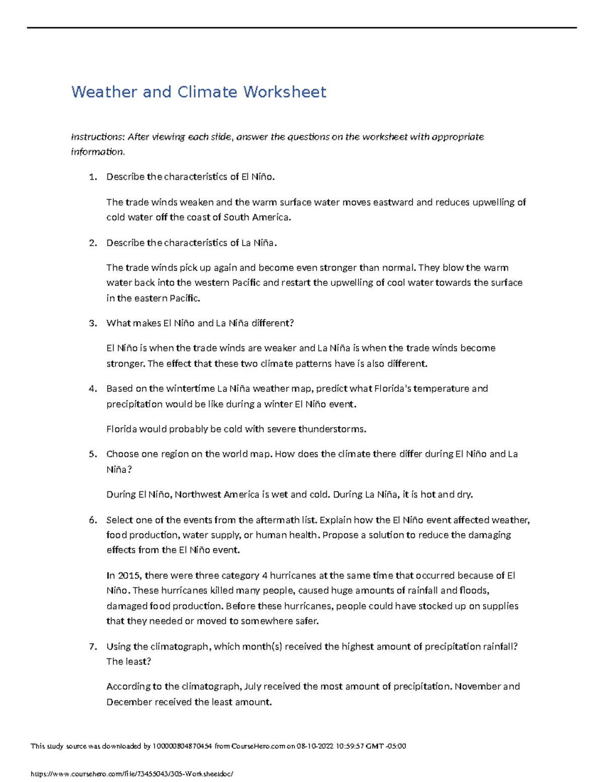 what is climate worksheet