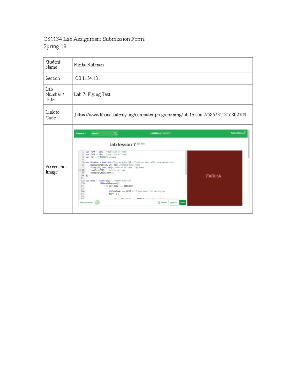 LAB 7 - This course was taught by Karen Doore. This is the lab ...