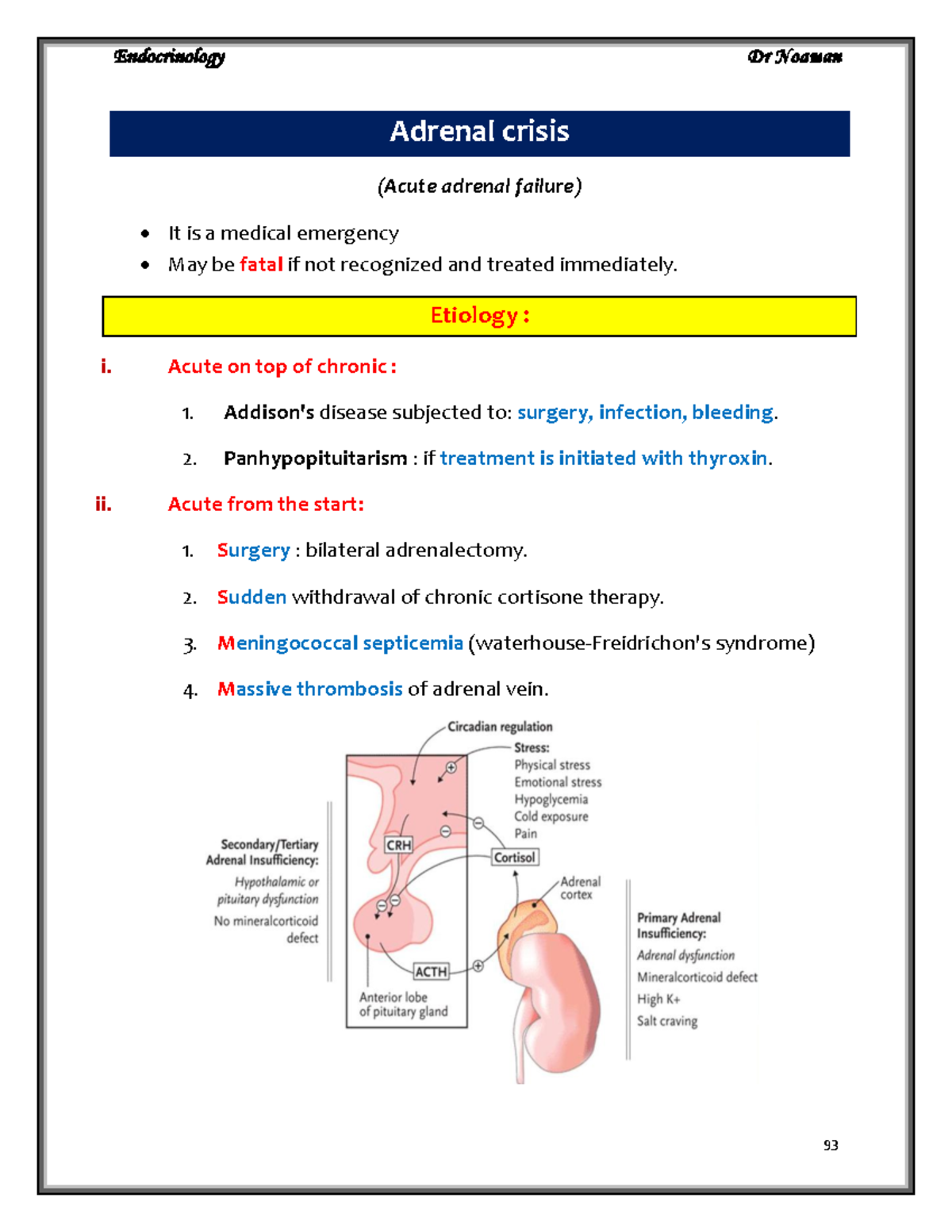 Adrenal crisis Medicine and Surgery course Adrenal crisis (Acute
