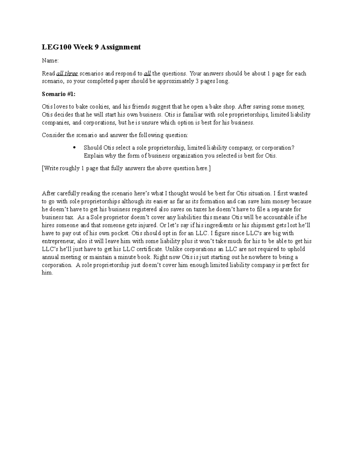 LEG100 Week 9 Assignment template - LEG100 Week 9 Assignment Name: Read ...