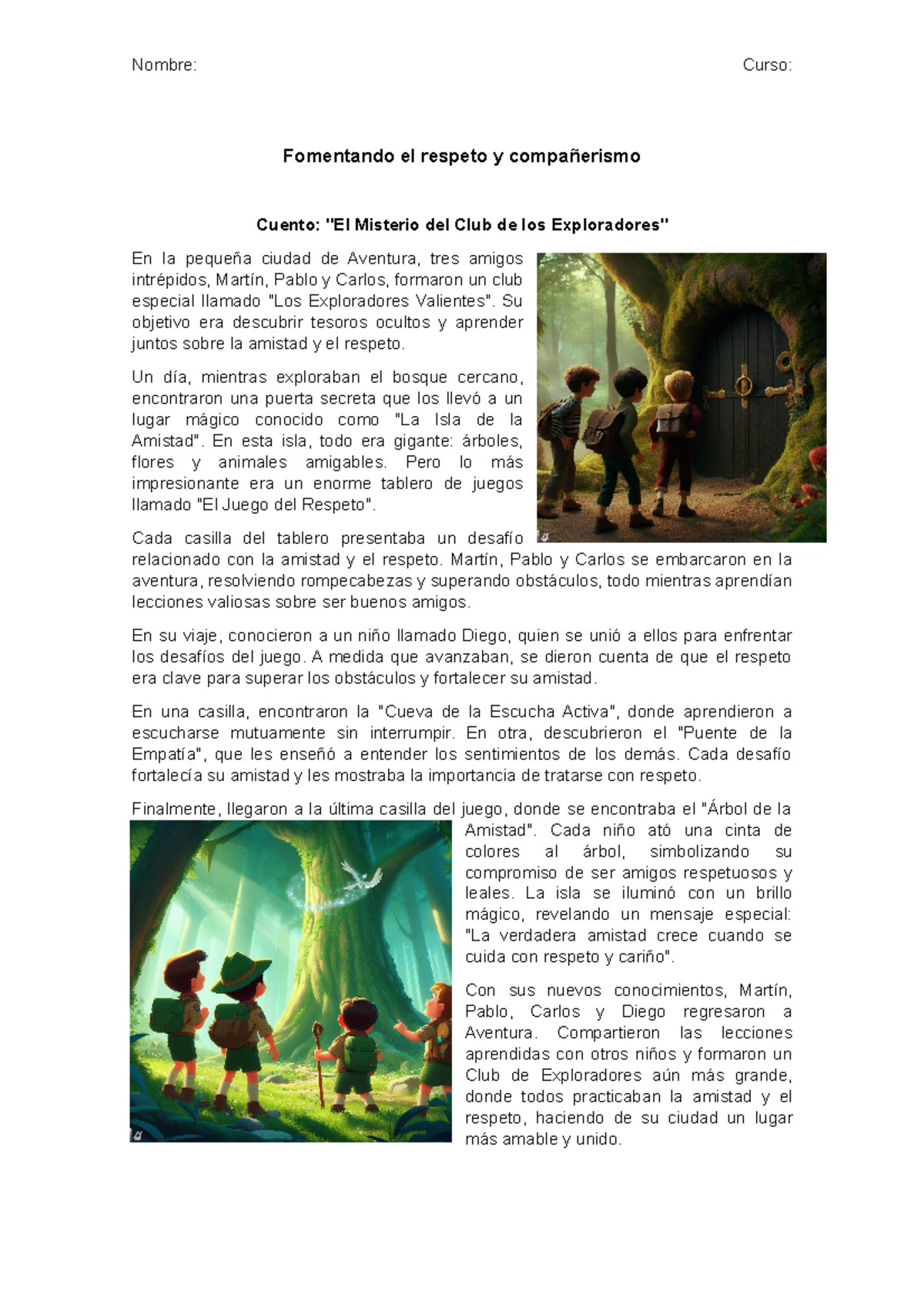 Fomentando el respeto y compañerismo 4to EGB - Nombre: Curso ...
