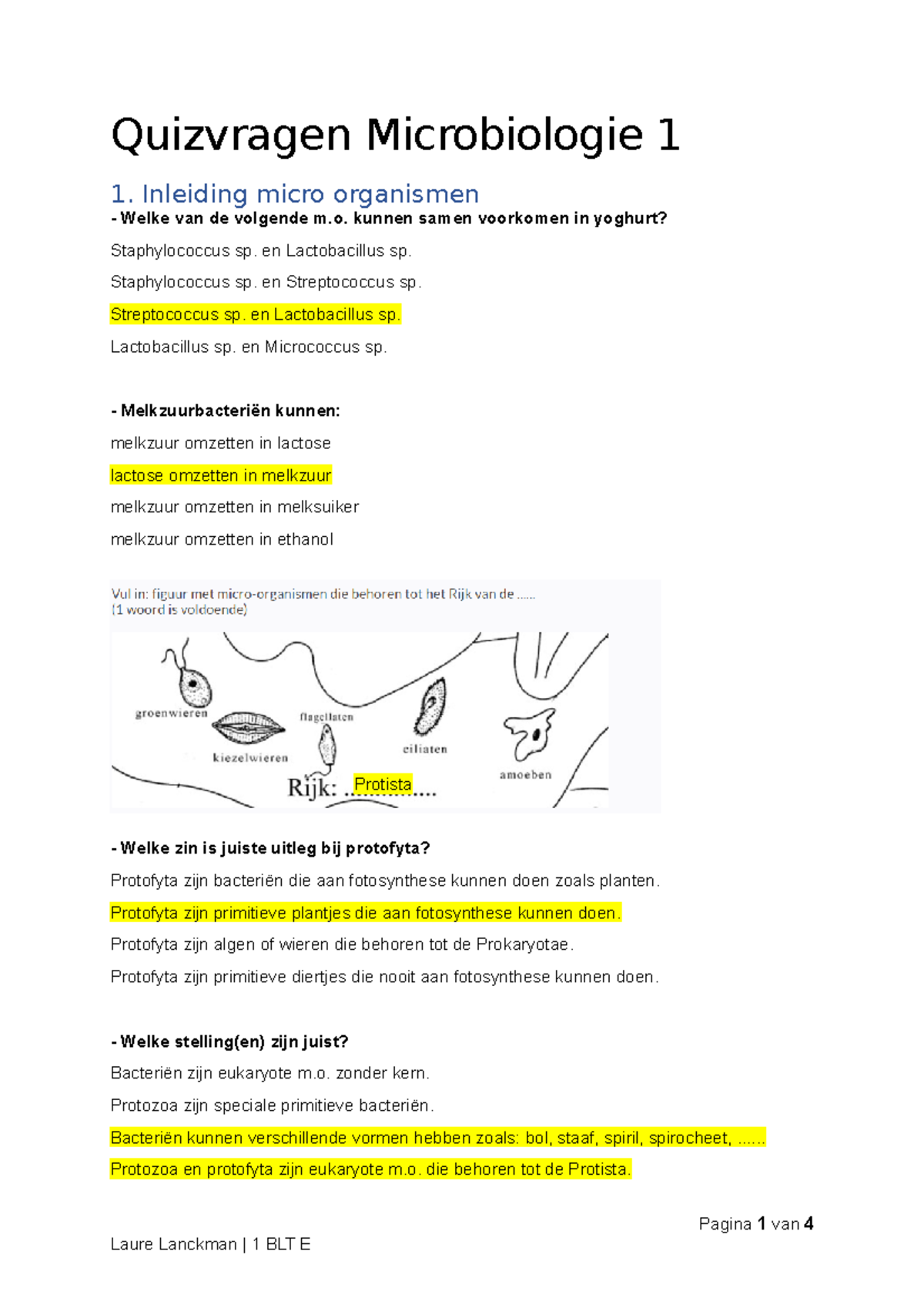 Quizvragen Microbiologie 1 - Inleiding Micro Organismen Welke Van De ...