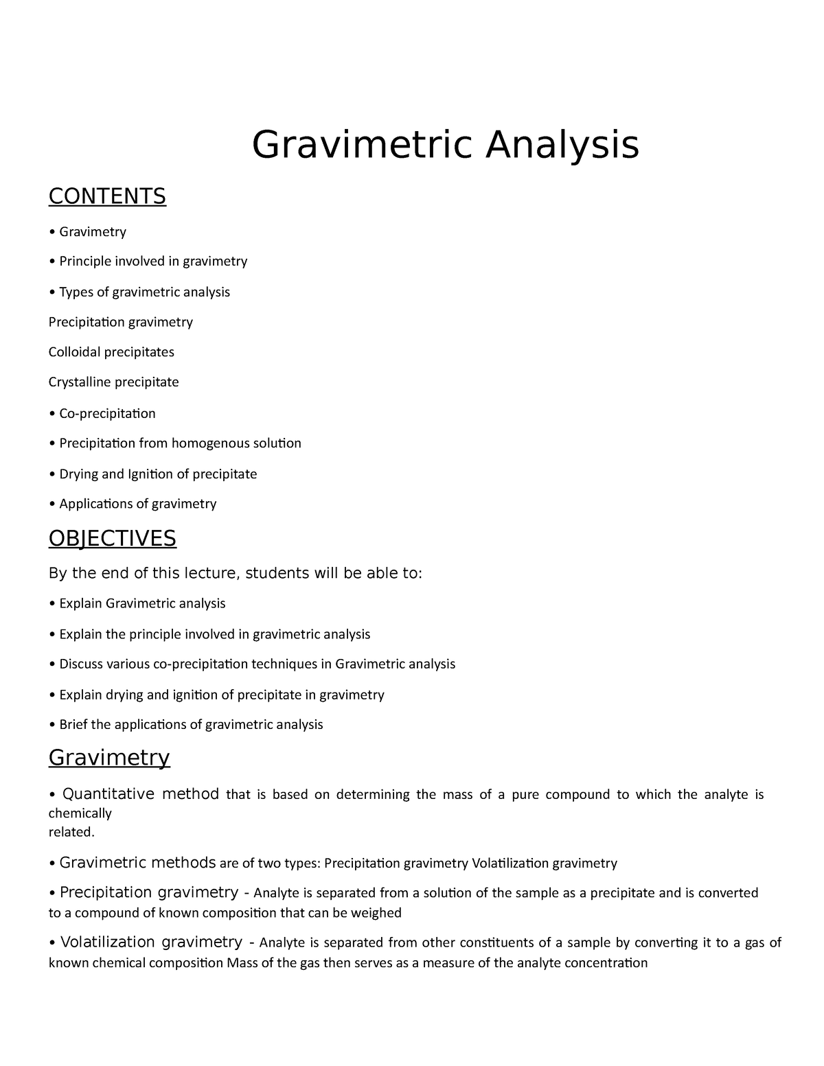 Chapter - 8 Gravimetric Analysis - Gravimetric Analysis CONTENTS ...