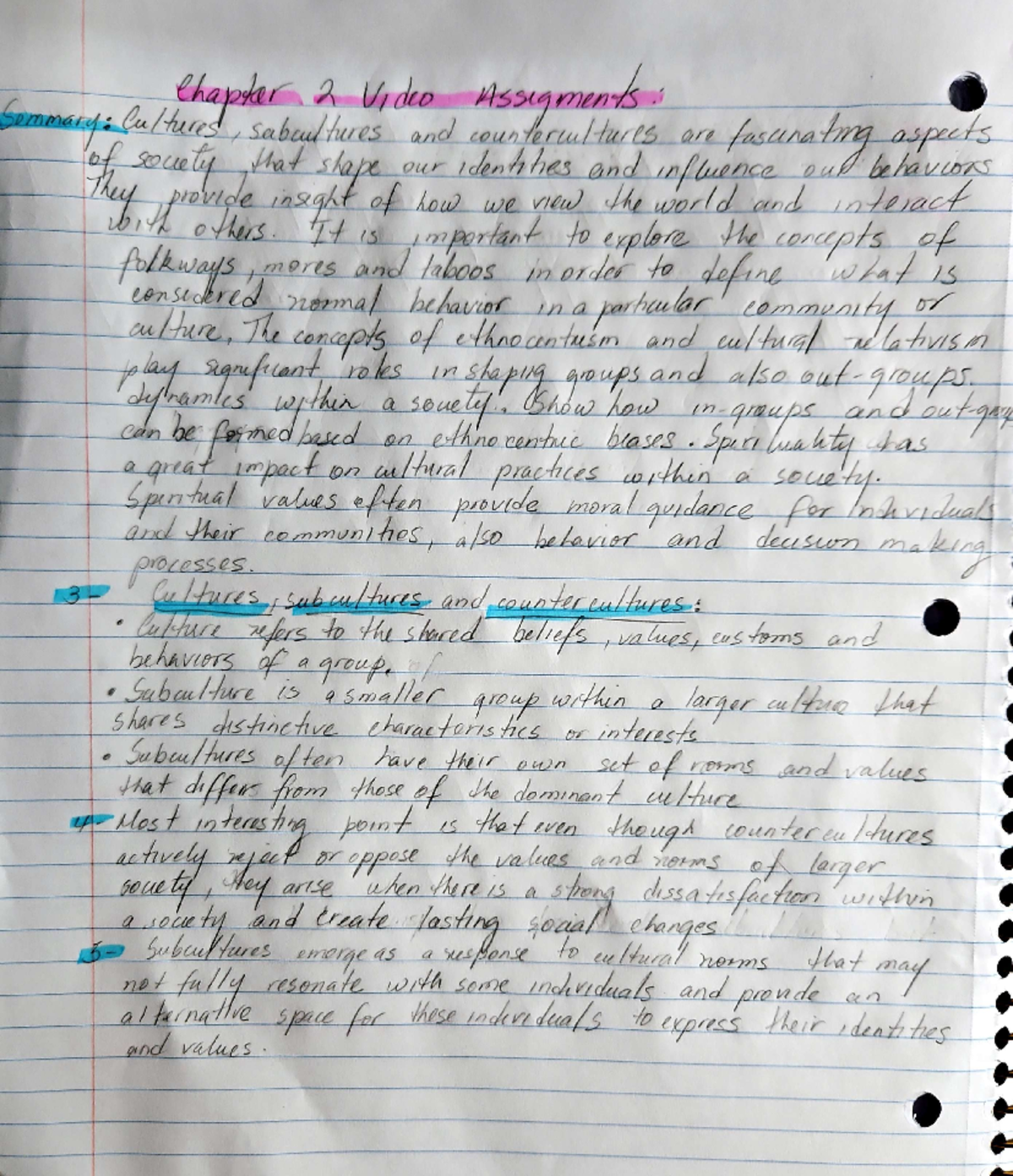 Chapter 2 Videos - Weekly assignment notes - Semmary: Cultures ...