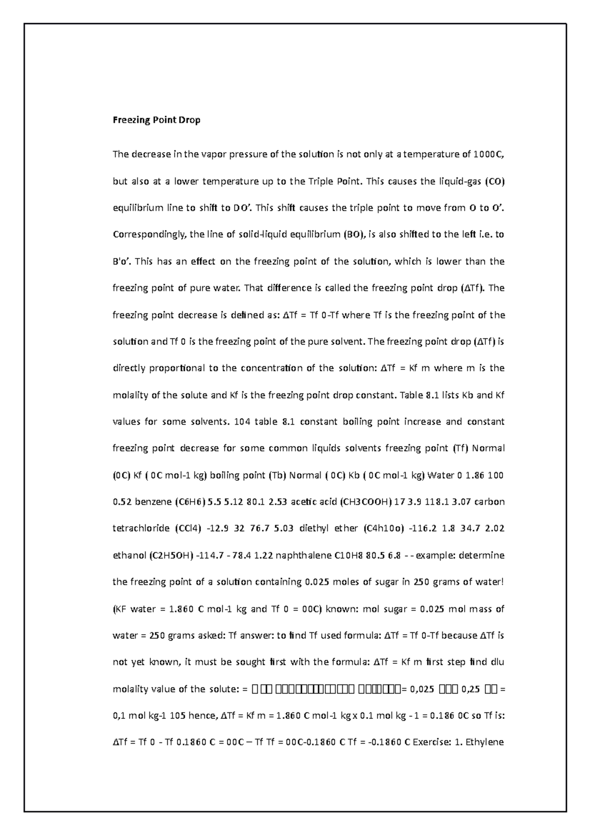 Chemistry - Freezing Point Drop - Freezing Point Drop The decrease in ...