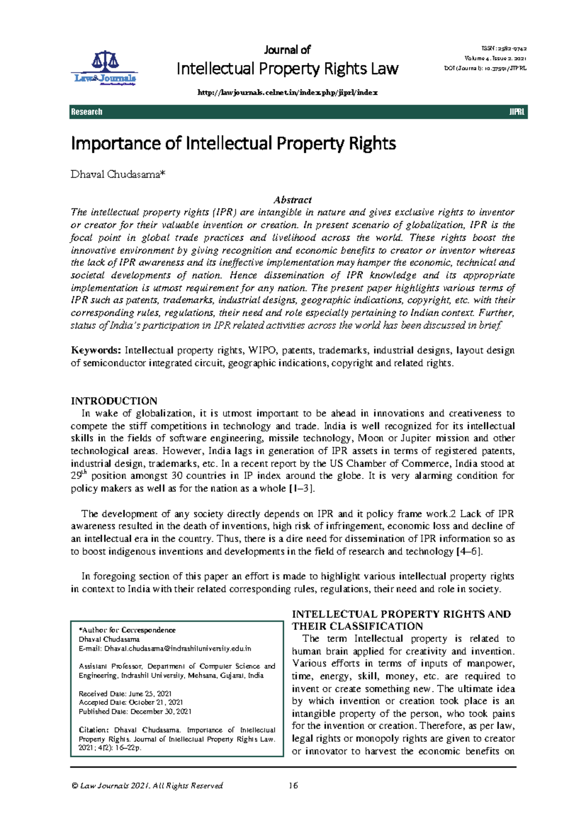 16 22 importance of intellectual property rights - Journal of ...