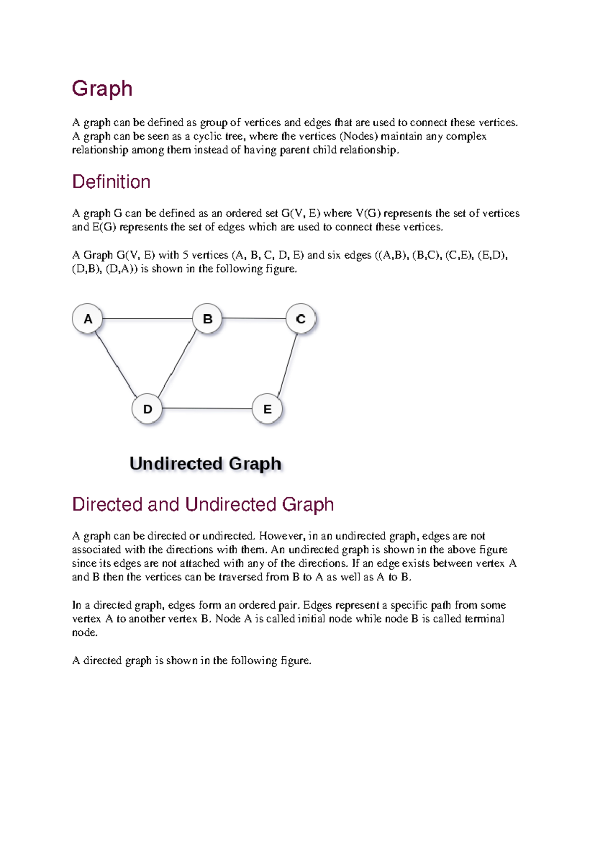 Graph in data structure - Graph A graph can be defined as group of ...