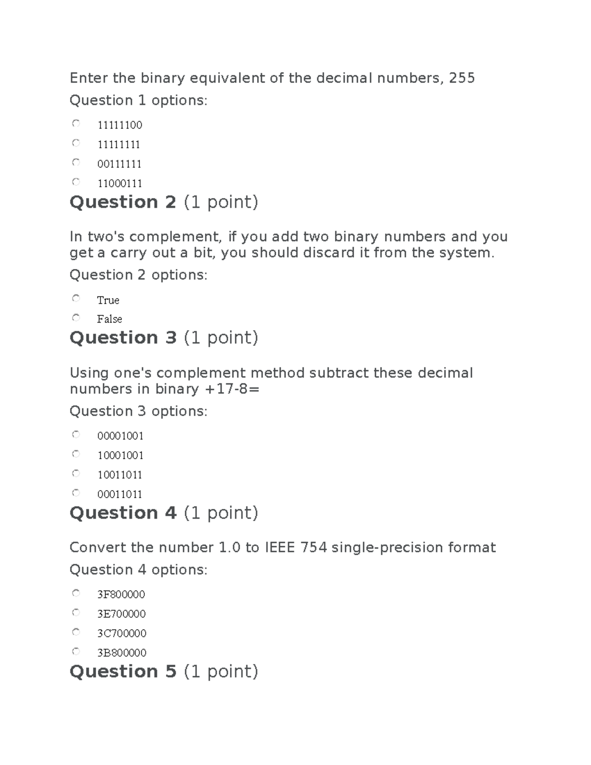 8101 quiz 3 - Quiz for 8101, completed - Enter the binary equivalent of ...