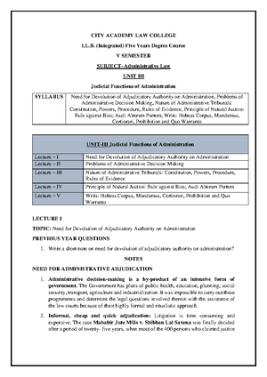 Administrative LAW Notes - Administrative Law Section A 1. Judge Made ...