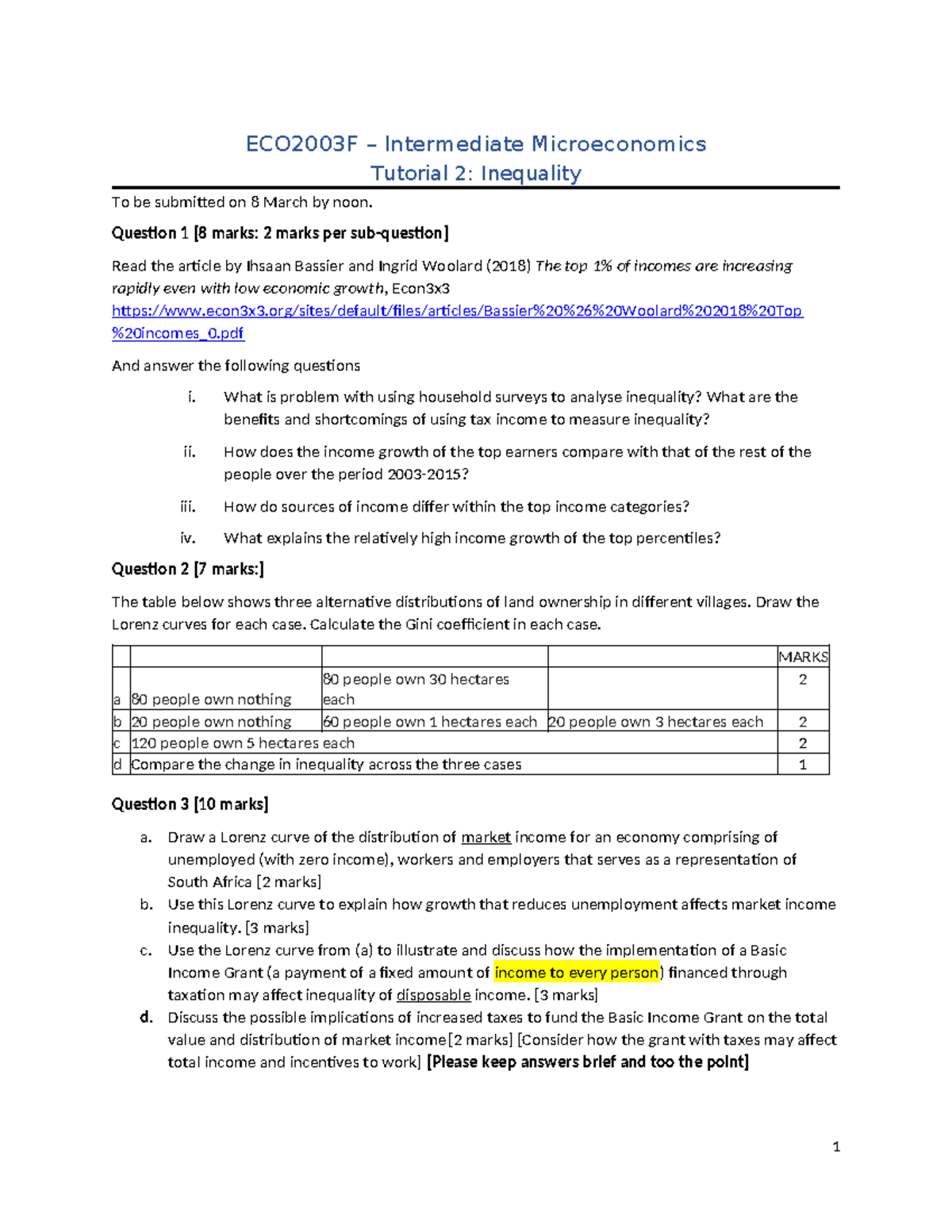 ECO2003 F Tutorial 1-3 2024 - ECO2003F – Intermediate Microeconomics ...