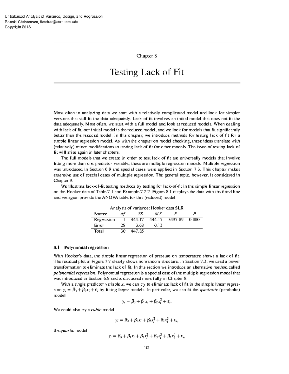 Chap8 - Testing Lack Of Fit - Chapter 8 Testing Lack Of Fit Most Often ...