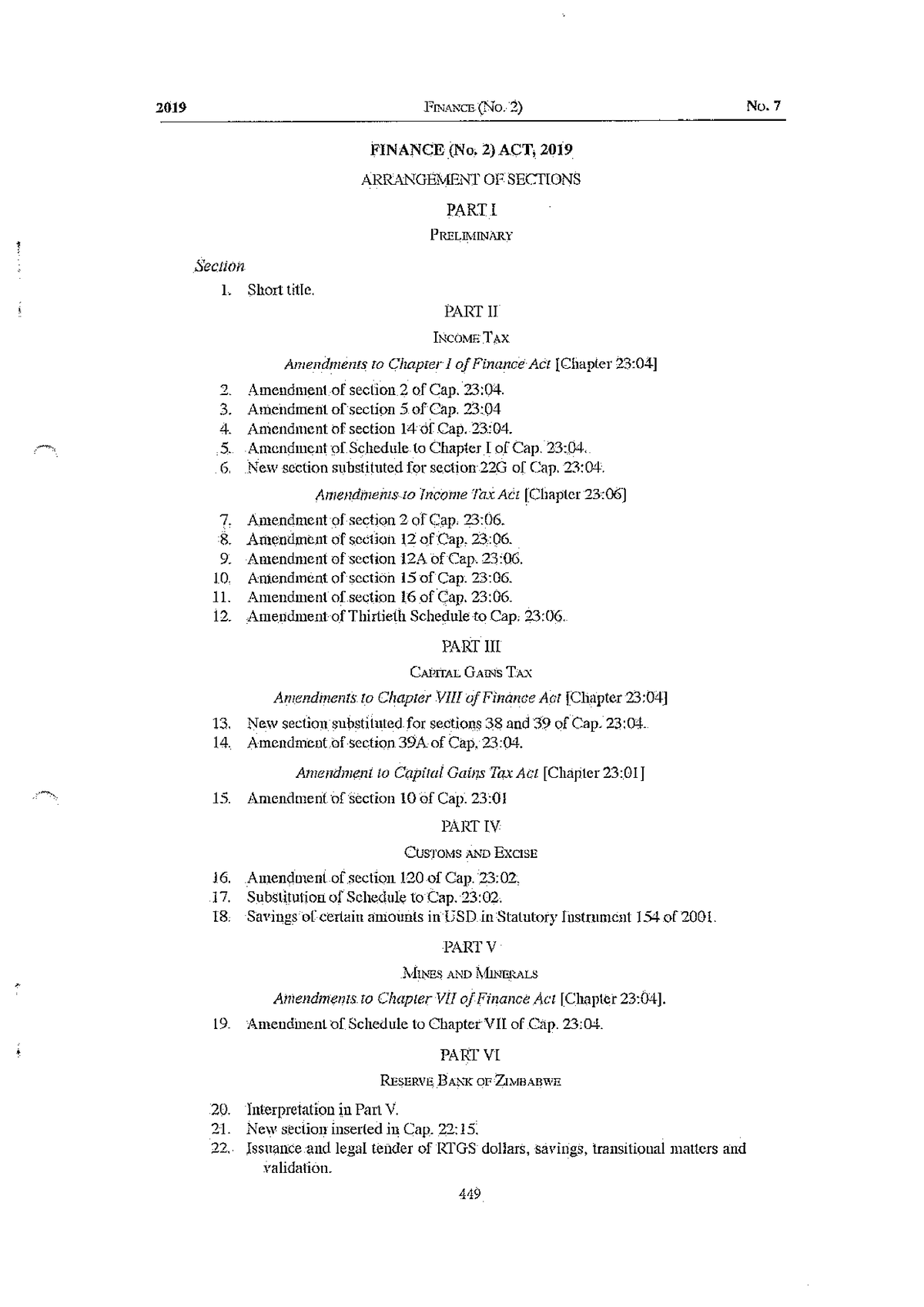 The Zimbabwean Tax Act 2019 Finance Act No 2 No 7 - 2019 Frvance.(no. 2 