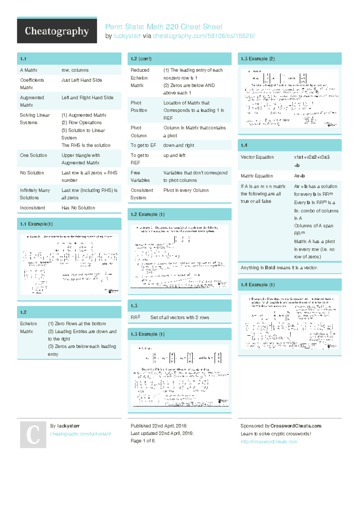 Matrix cheat sheet - Study notes of 1st year Engineering Mathematics ...