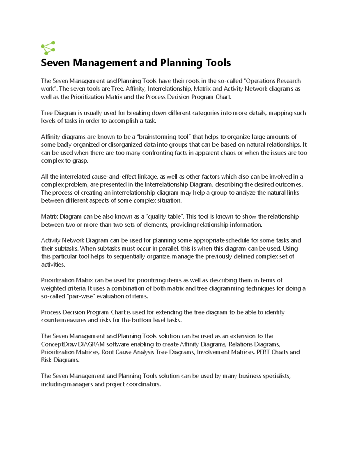 Seven Management and Planning Tools - The seven tools are Tree ...