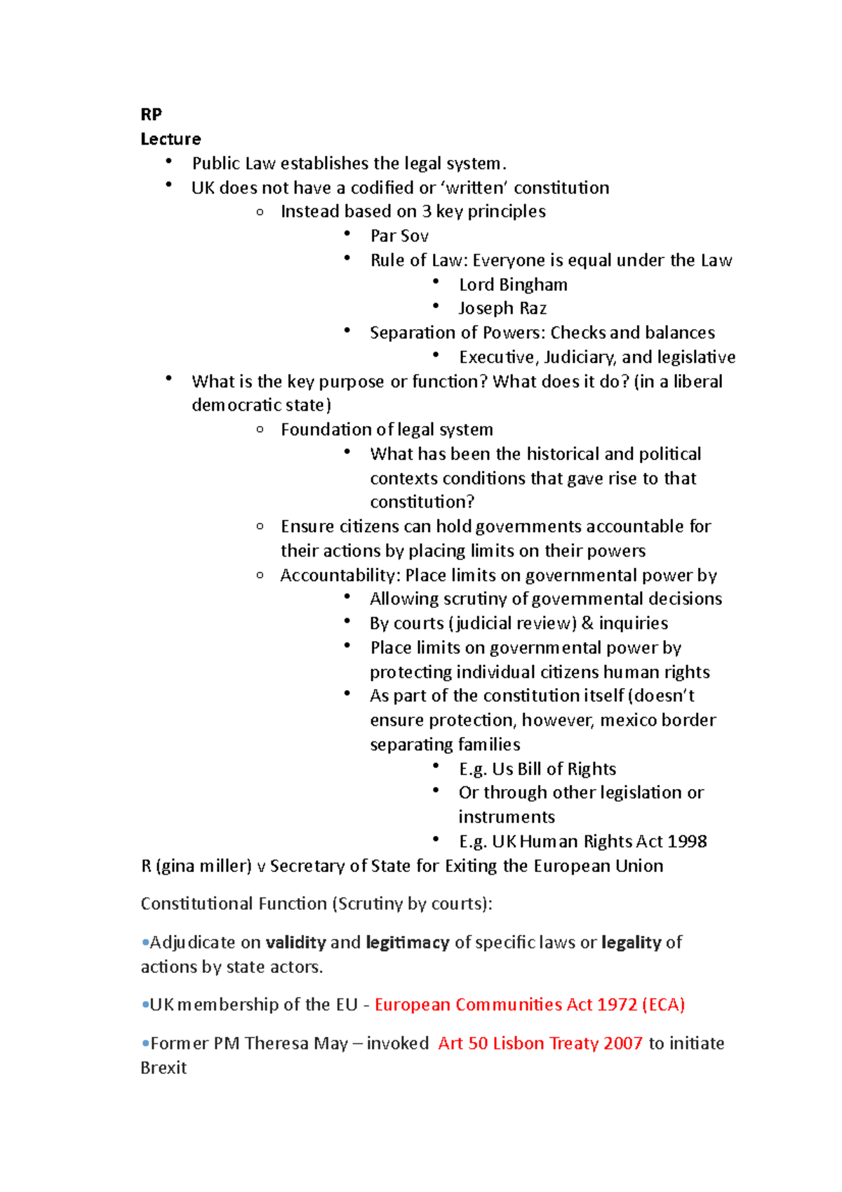 RP - royal prerogative - RP Lecture Public Law establishes the legal ...