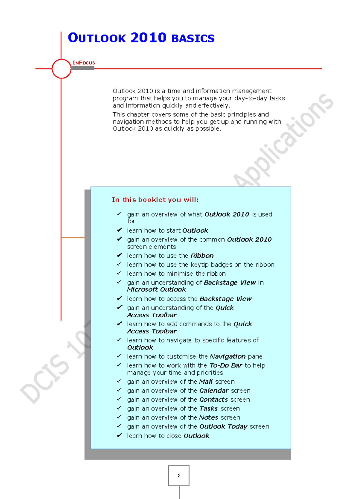 Lecture 7- Outlook 2010 Notes - OUTLOOK 2010 BASICS INFOCUS Outlook ...