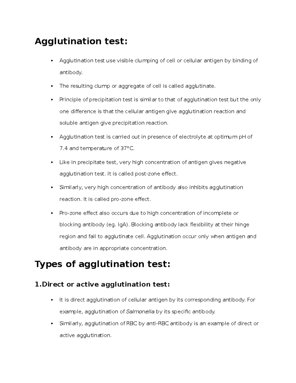 Biology Science 275 Agglutination test Agglutination test use