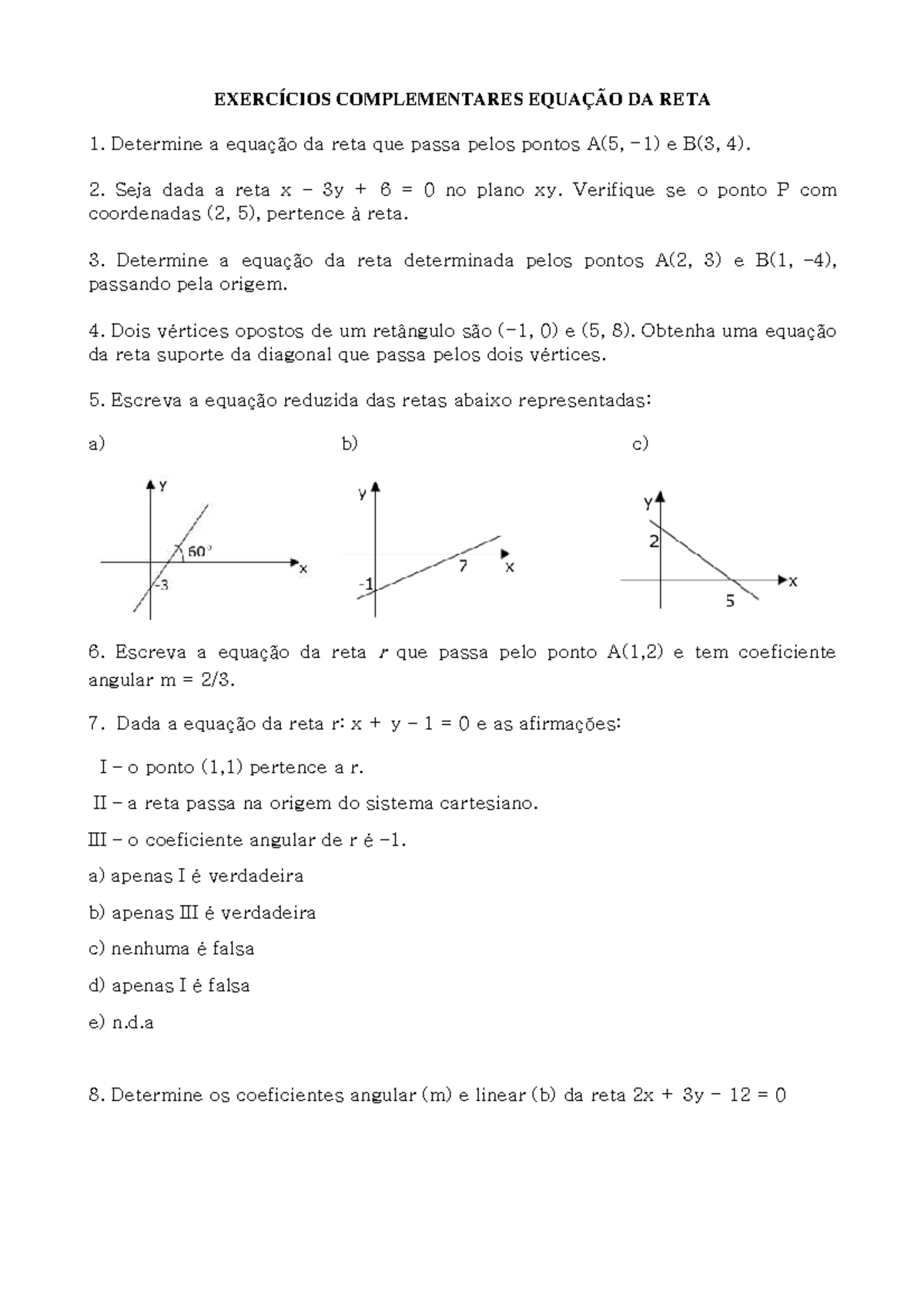 Equacao Da Reta Exercicios - REVOEDUCA