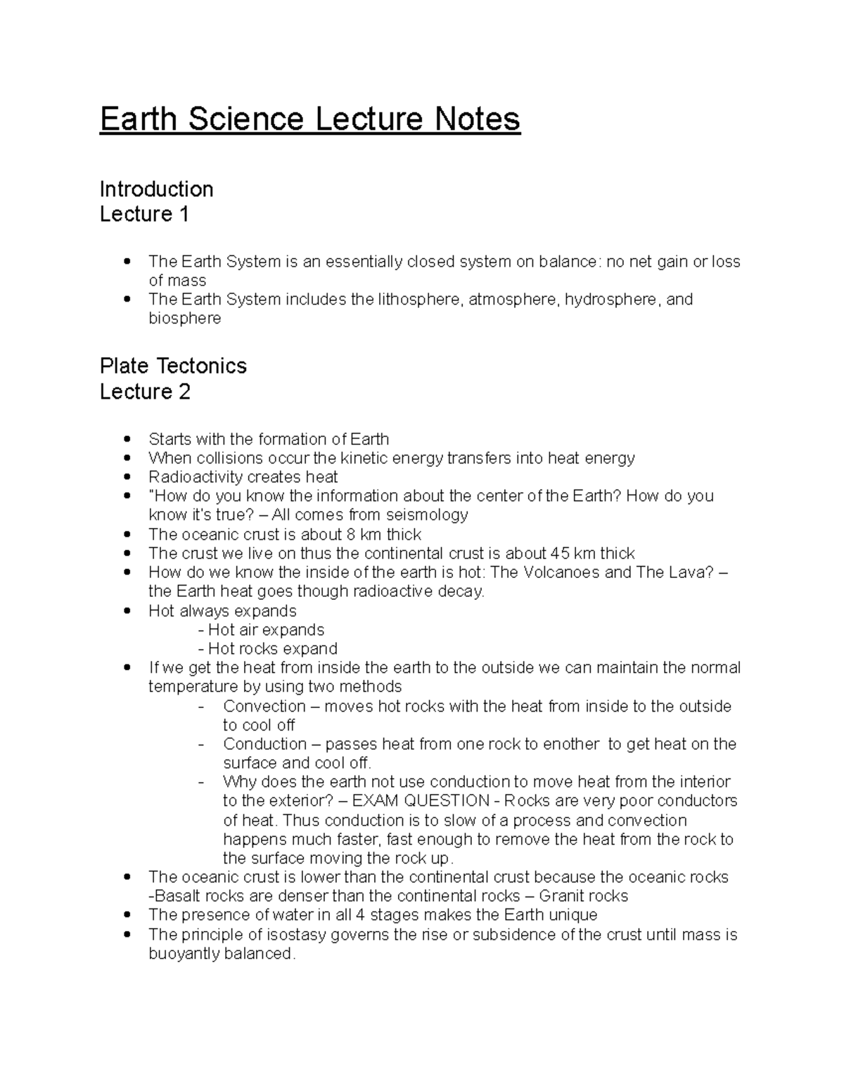 Earth Science Lecture Notes Earth Science Lecture Notes Introduction