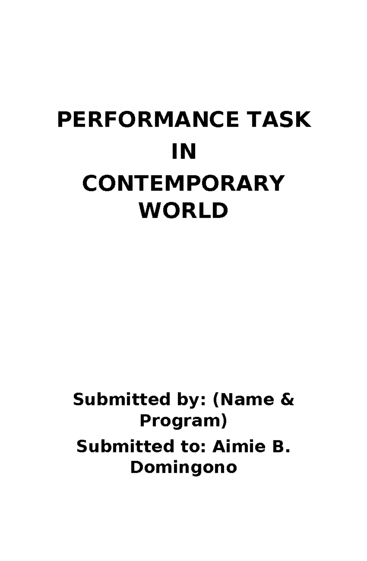Performance TASK-sample template - PERFORMANCE TASK IN CONTEMPORARY ...