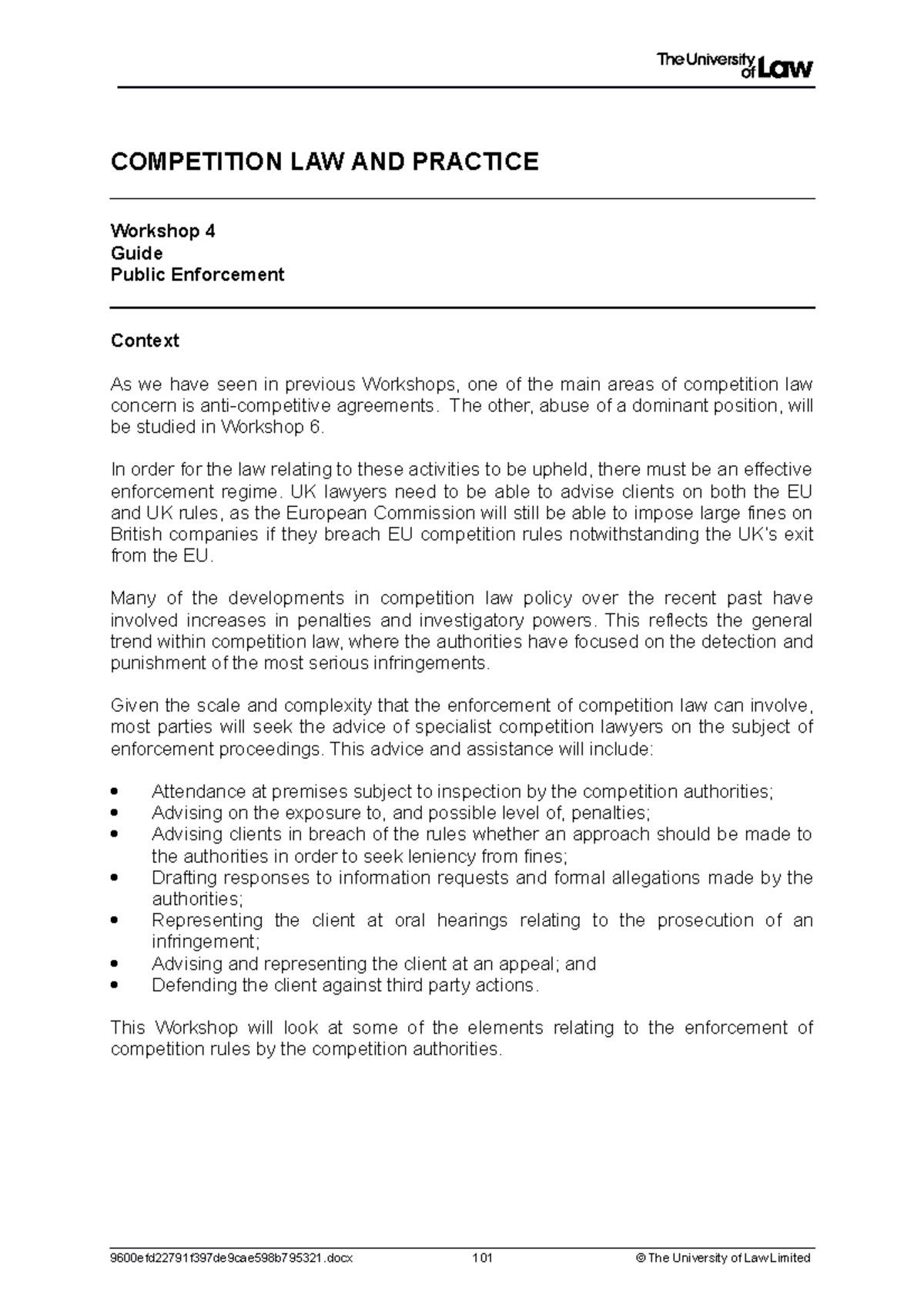 1920 comp ws04 ce01 guide - COMPETITION LAW AND PRACTICE Workshop 4 ...