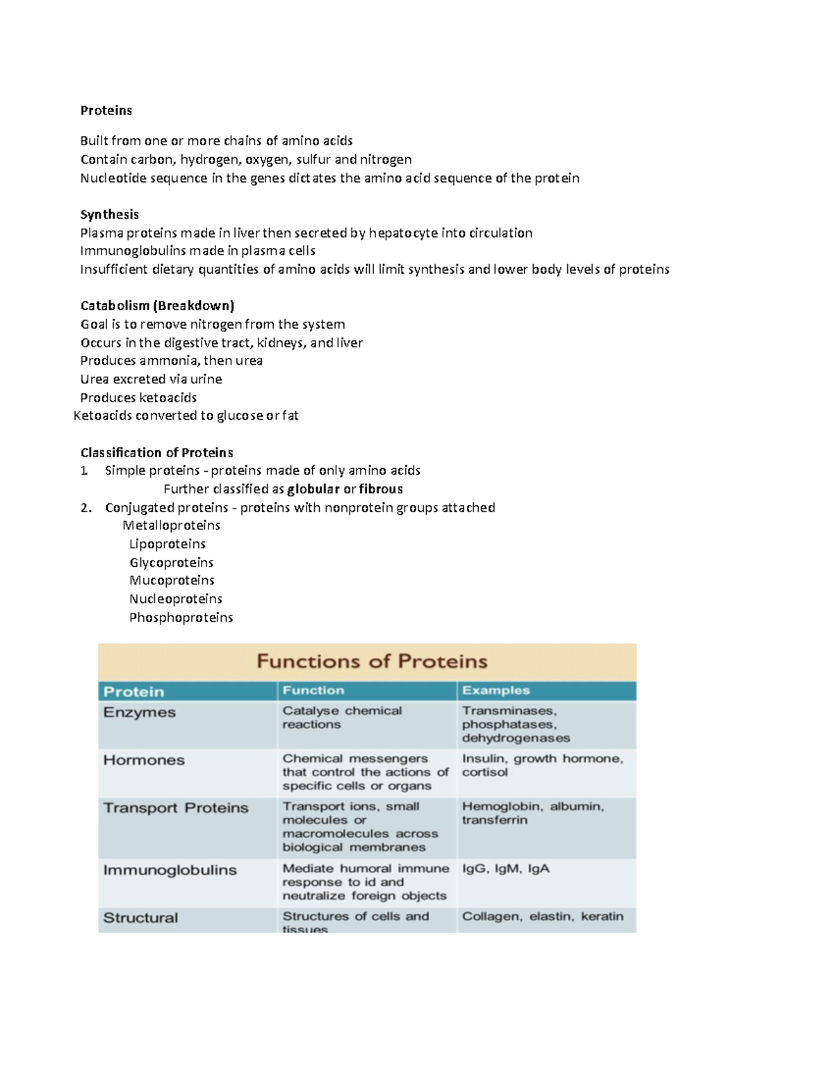 Module 9 Proteins Clinical Chemistry Proteins Built from one or