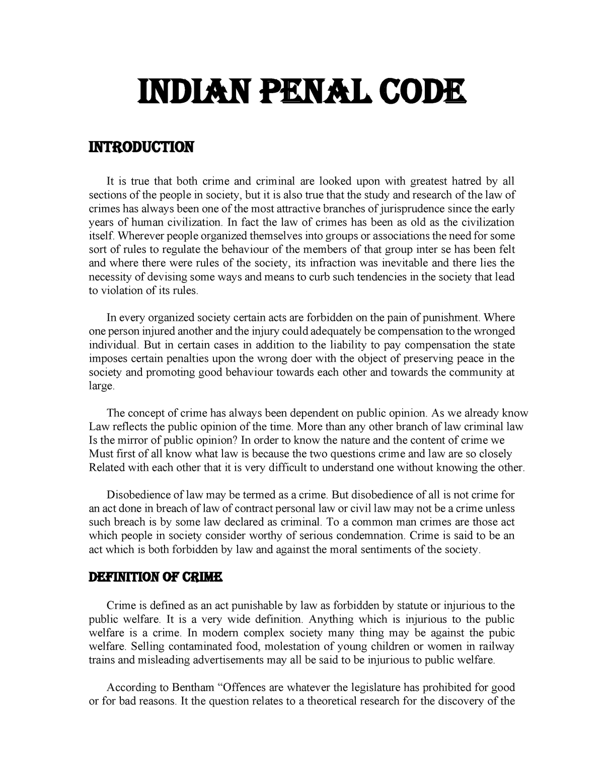 Indian Penal Code Material For 1st Semester Exam - Indian Penal Code ...