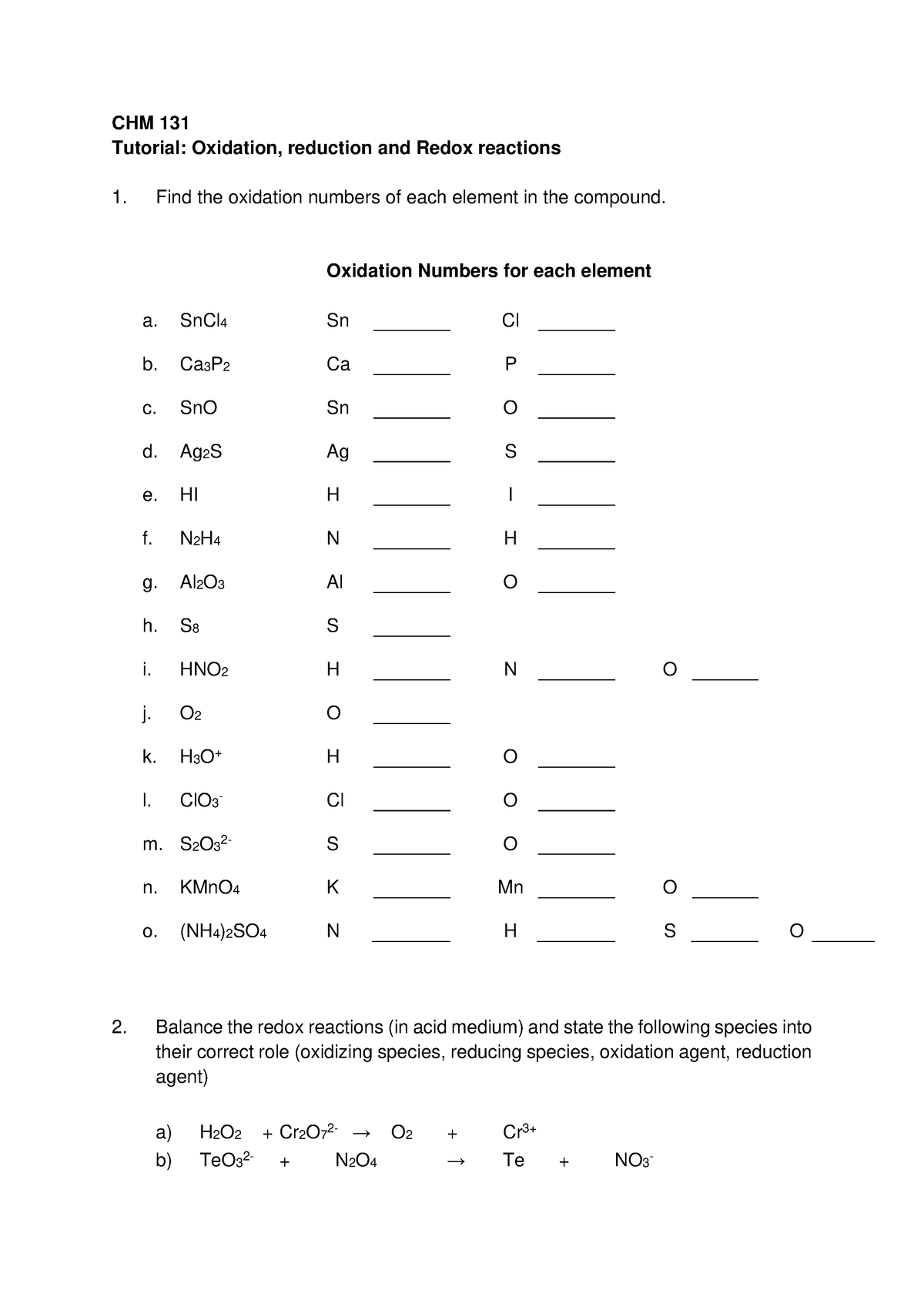 Redox reaction - WELCOME - CHM 131 Tutorial: Oxidation, reduction and ...