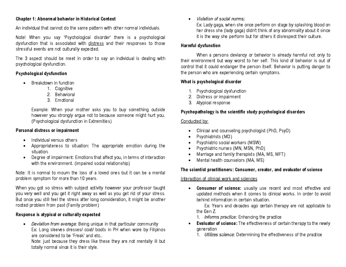 Ab Psych Chapter 1 - Chapter 1: Abnormal Behavior In Historical Context ...