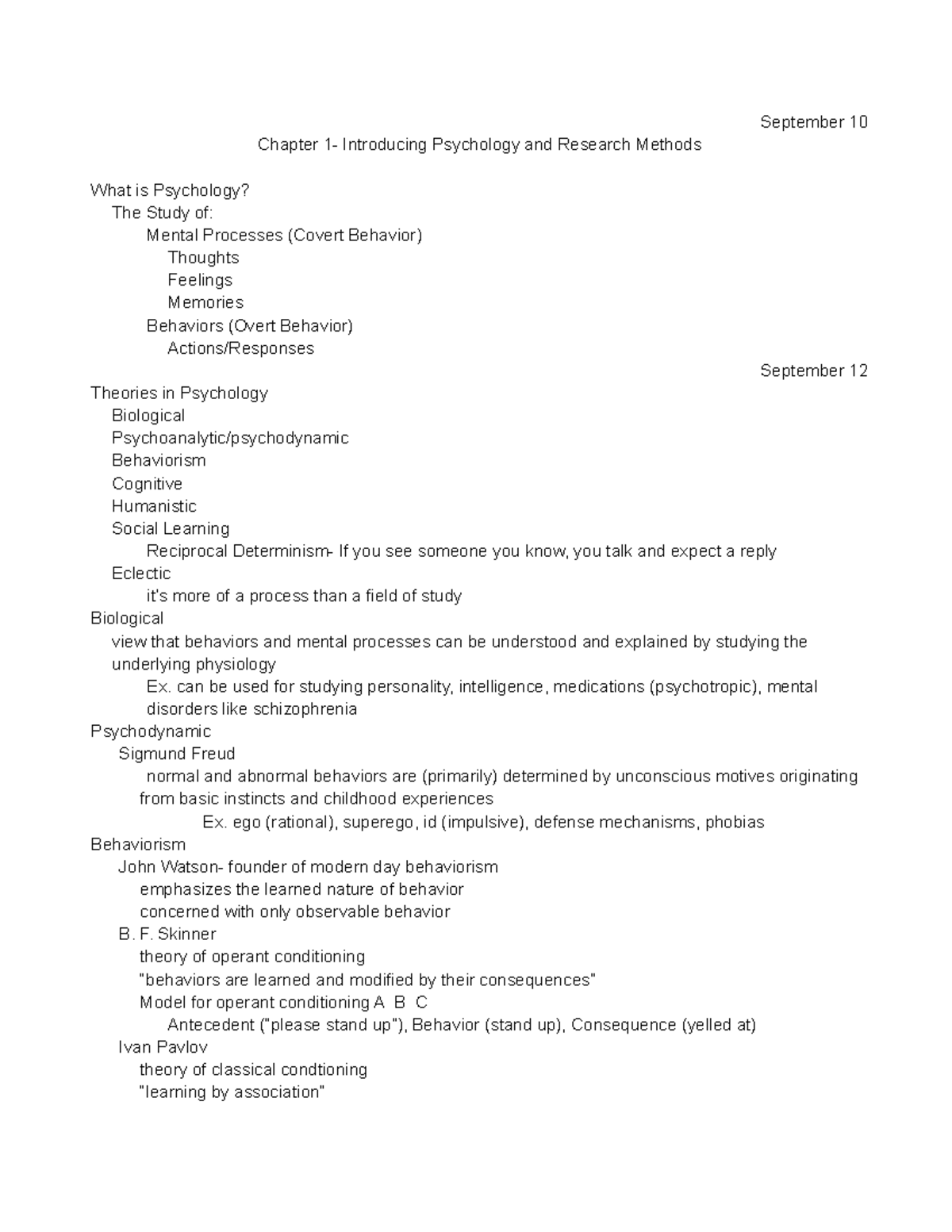 PSY 1000 - My Lecture Notes on Chapter 1- Introducing Psychology and ...
