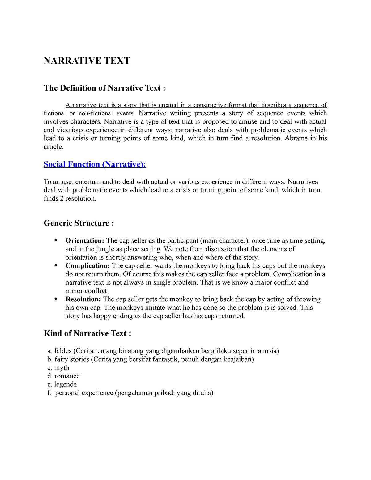 Narrative Text Contains English Lesson Material Narrative Text The Definition Of Narrative 