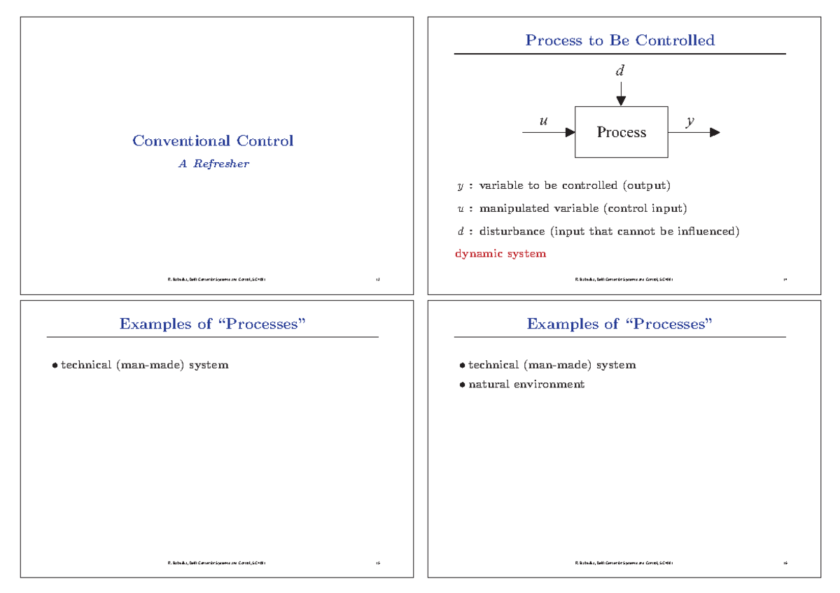 Lecture 0 Control Refresher - Process to Be Controlled d u Process ...
