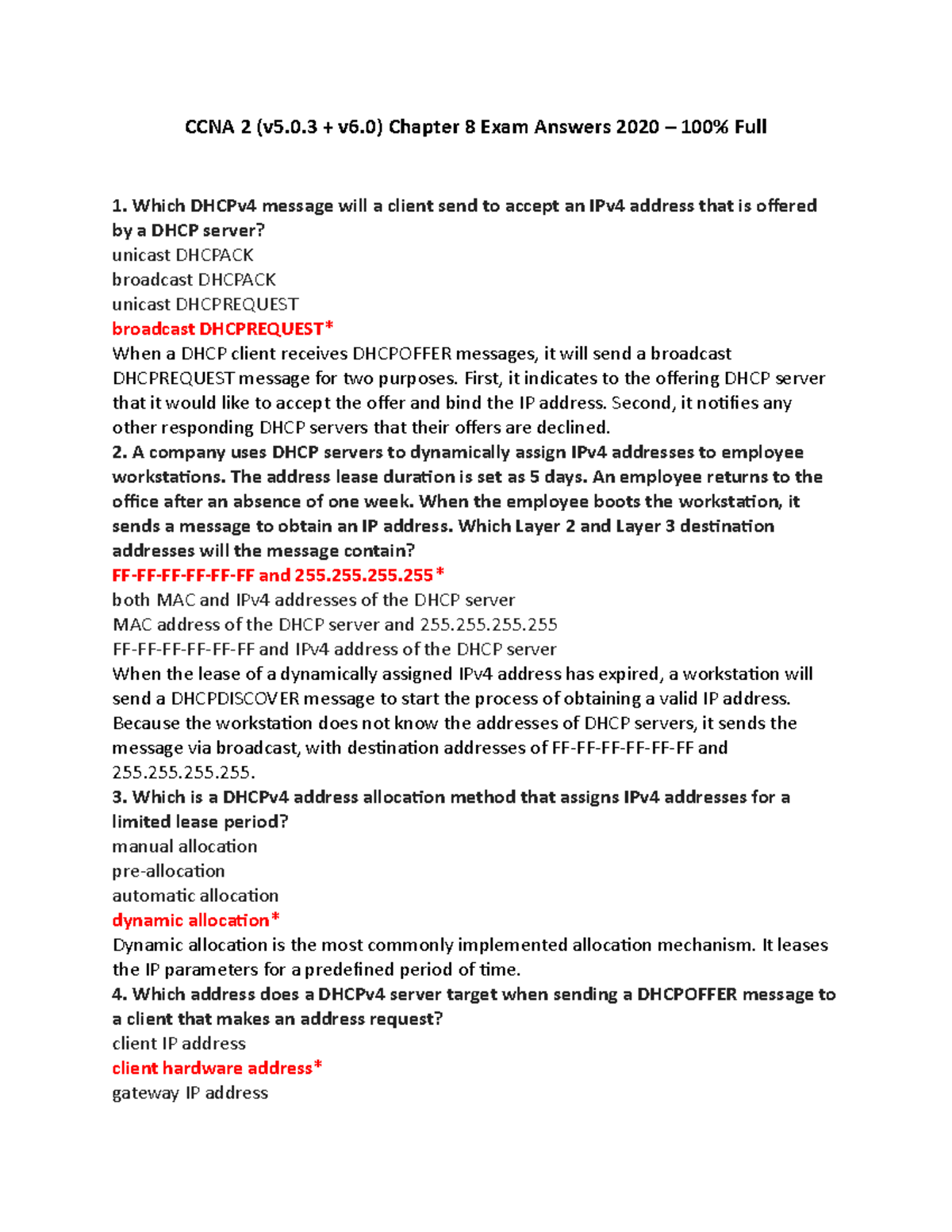 CCNA 2 (v5.0.3 + v6.0) Chapter 8 Exam Answers 2020 – 100% Full - CCNA 2 ...