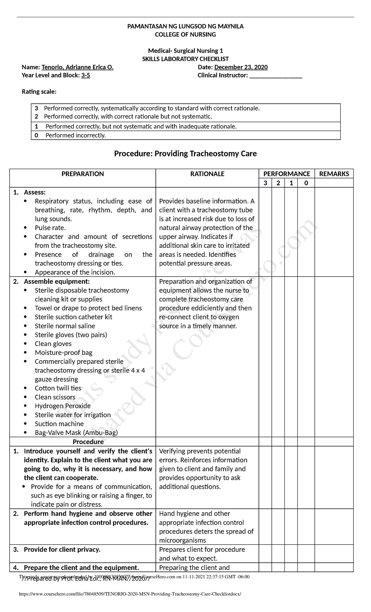 Tenorio 2020 MSN Providing Tracheostomy Care Checklist - Research ...