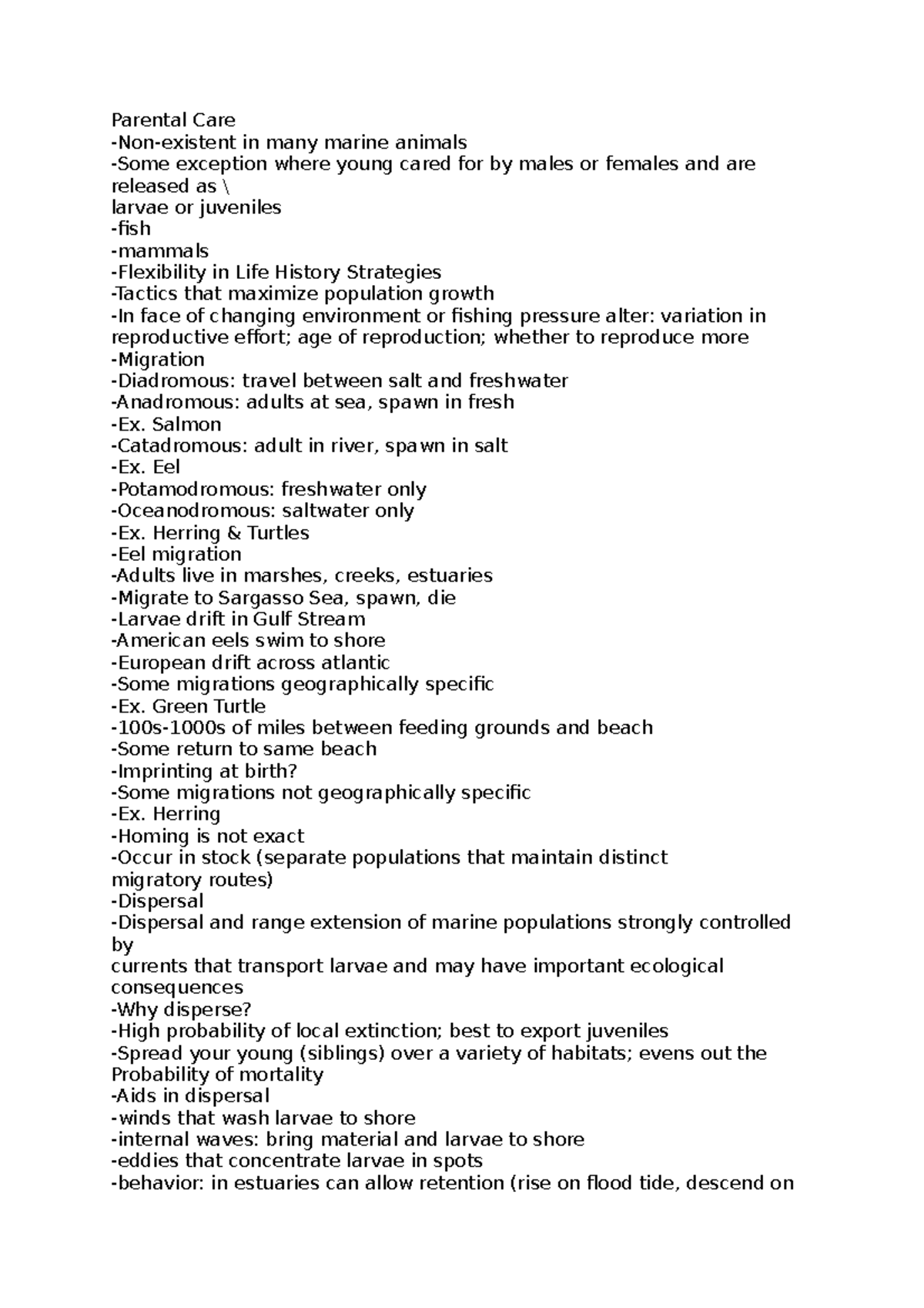 Parental Care Lecture notes 1 Parental Care Nonexistent in many