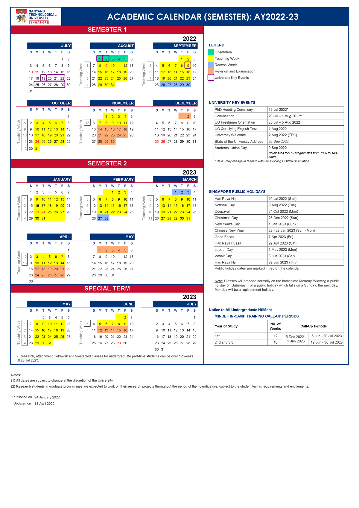 NTU Academic Calendar AY2022 23 (Semester) JULY AUGUST SEPTEMBER S M