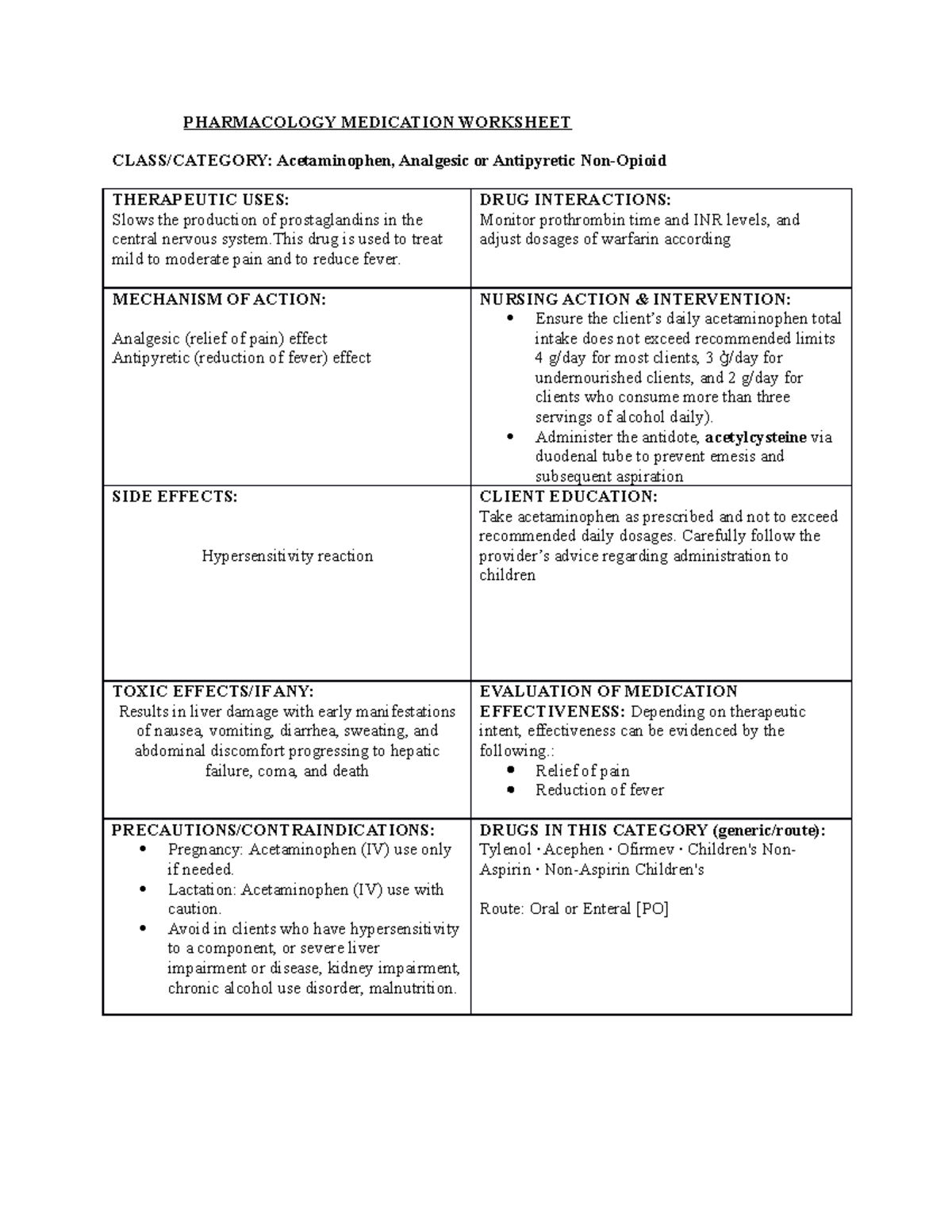 Medication Card 1 - #school - PHARMACOLOGY MEDICATION WORKSHEET CLASS ...