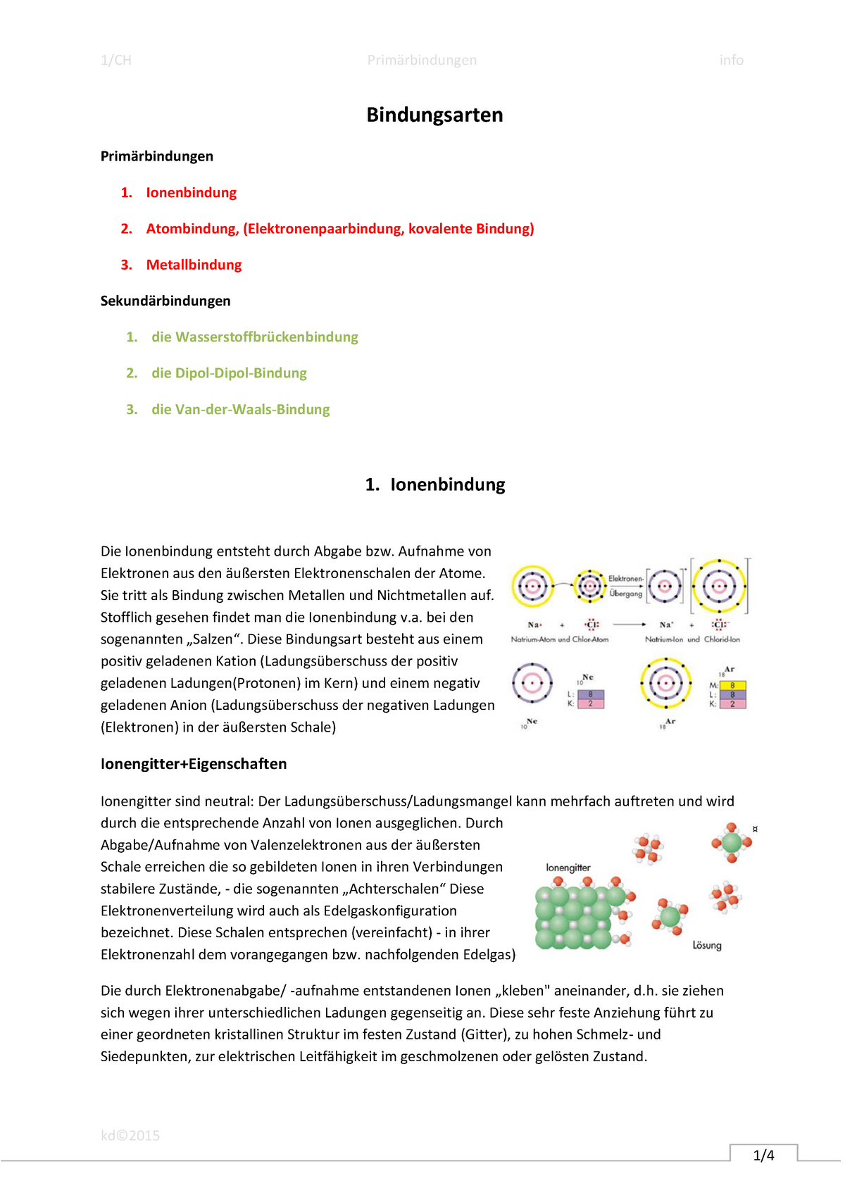 Primärbindungen - Überblick Bindungsarten - Kd© Bindungsarten ...