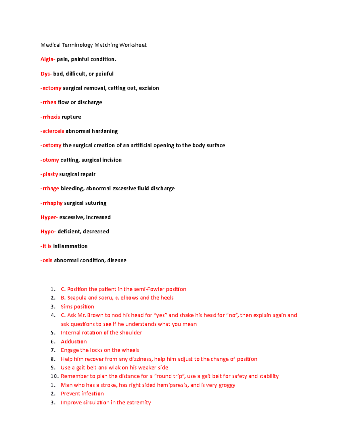 Ssather Module 4Clinical 42920 Medical Terminology Matching Worksheet