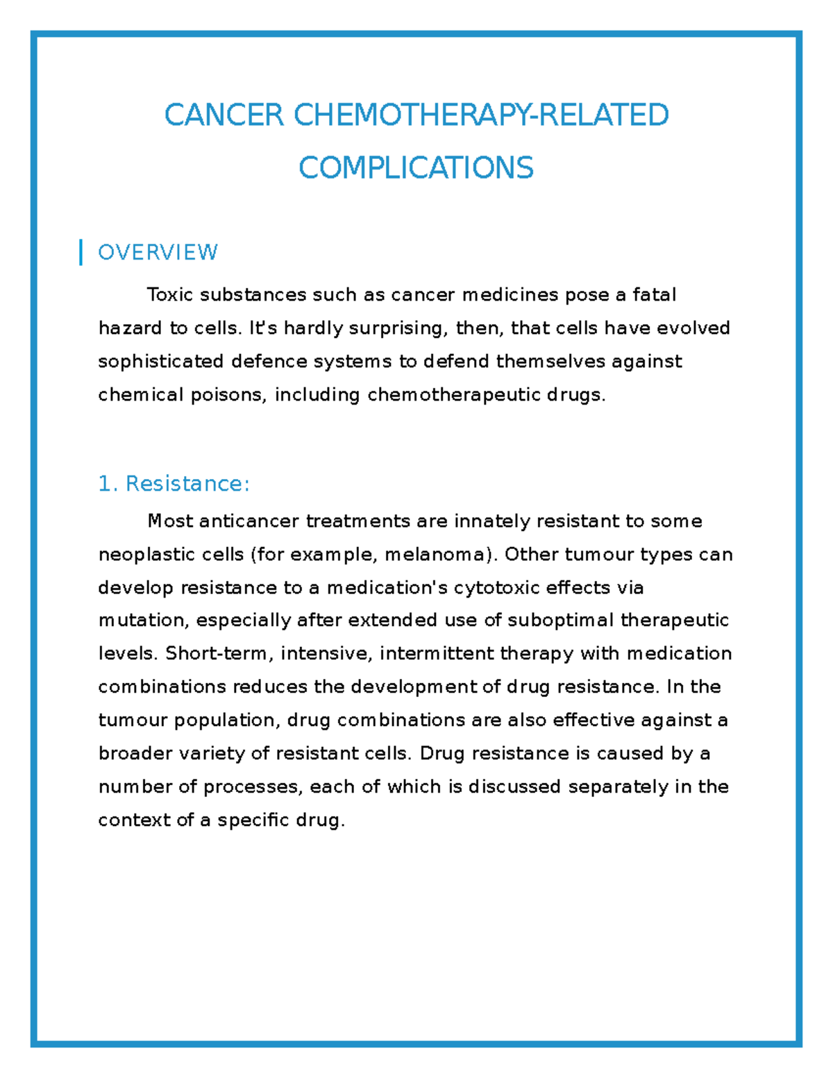 Discuss Cancer Chemotherapy Related Complication - CANCER CHEMOTHERAPY ...