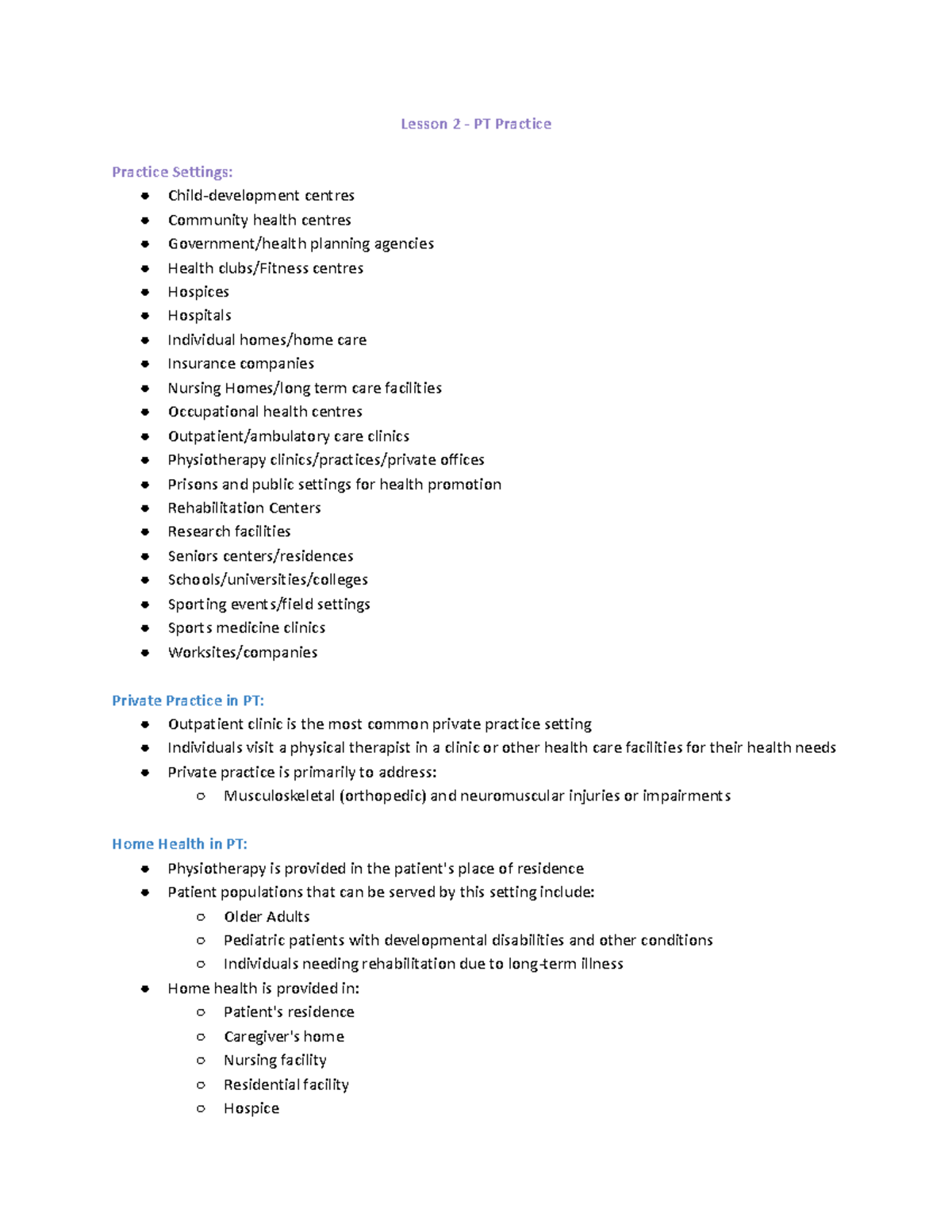 Lesson 2 PT Practice Lesson 2 PT Practice Practice Settings