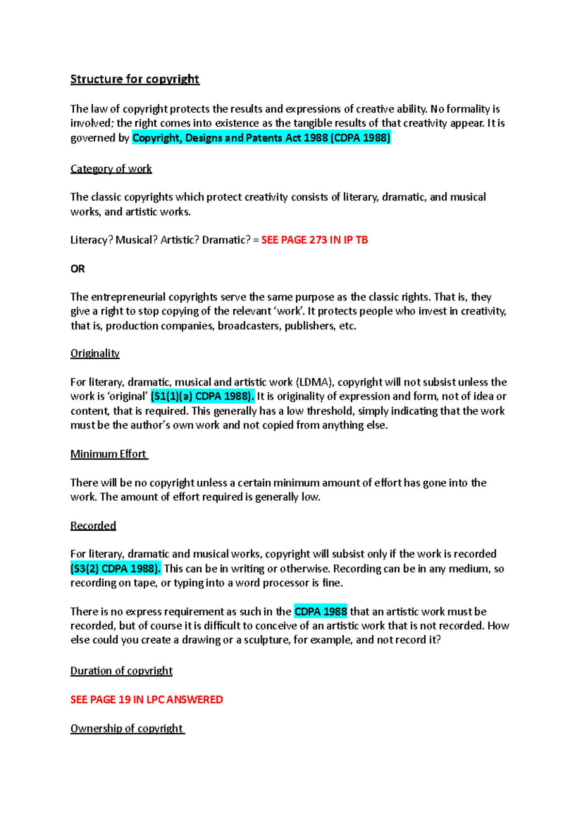 Copyright Law and Database Right: Ownership and Duration - Studocu