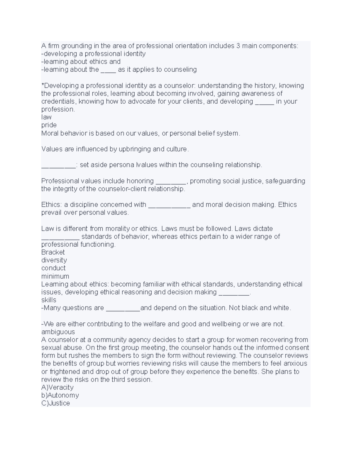 COUC 501 Quiz - Quiz - A Firm Grounding In The Area Of Professional ...