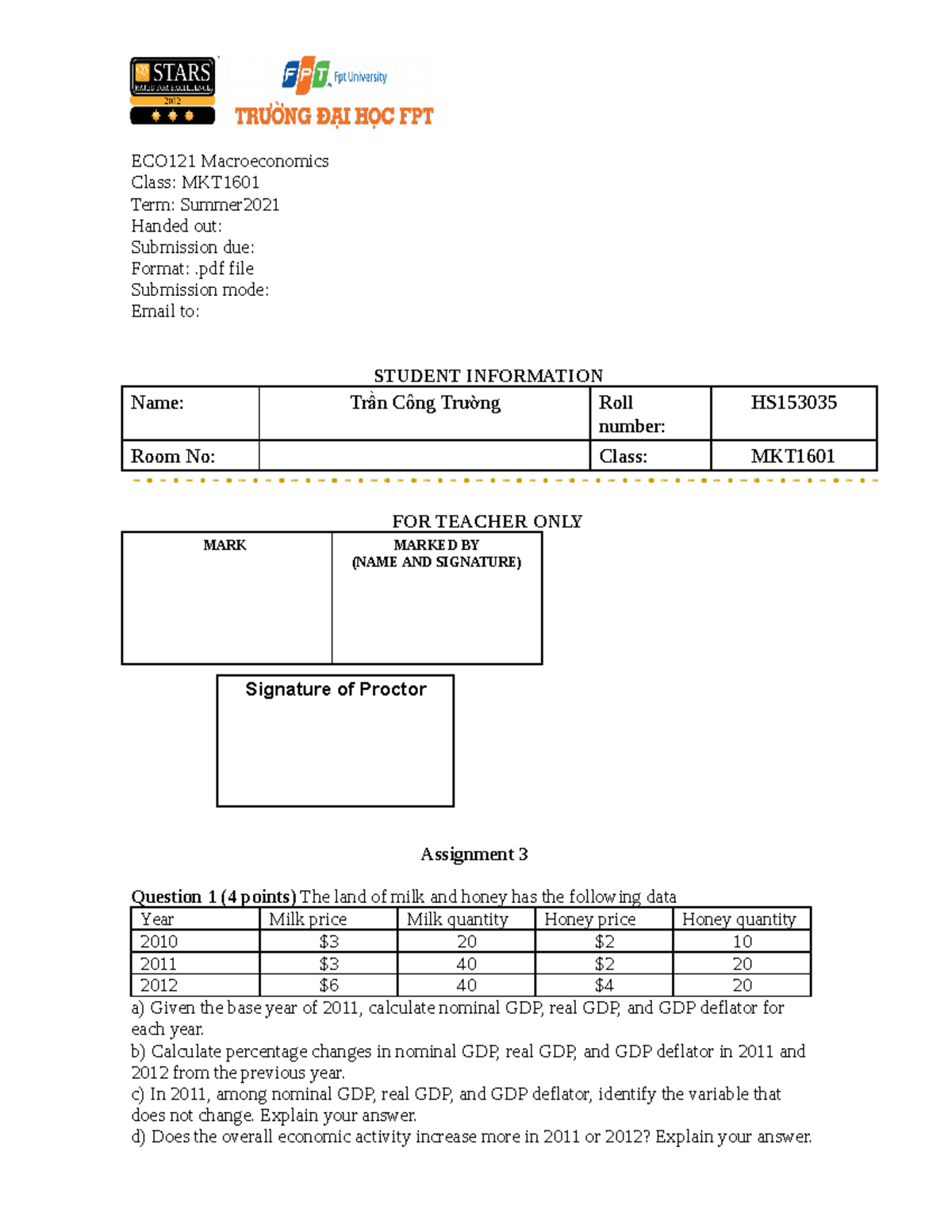 ECO121 Individual Assignment 03 - ECO121 Macroeconomics Class: MKT Term ...