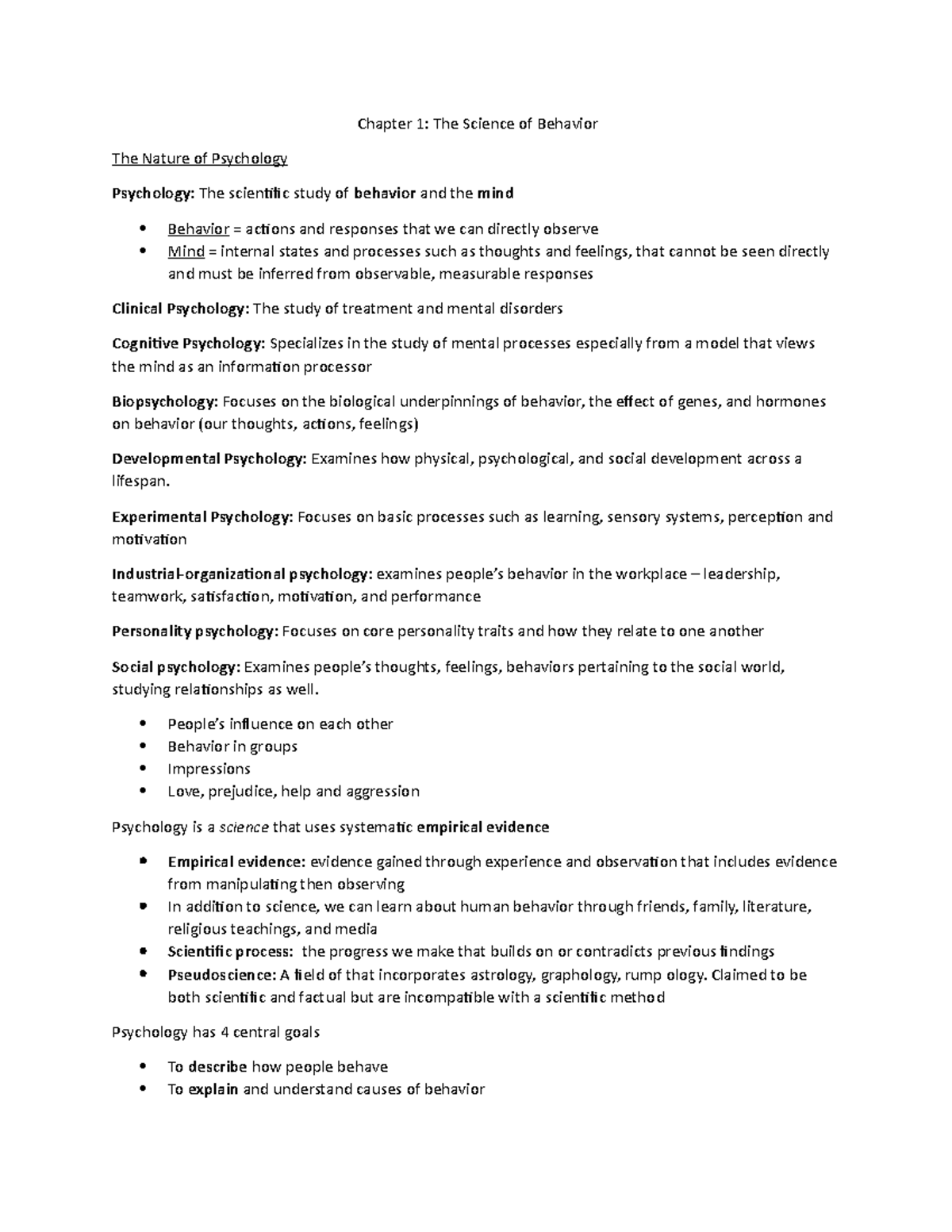 Chapter 1 - Dr. Laura Psych notes - Chapter 1: The Science of Behavior ...