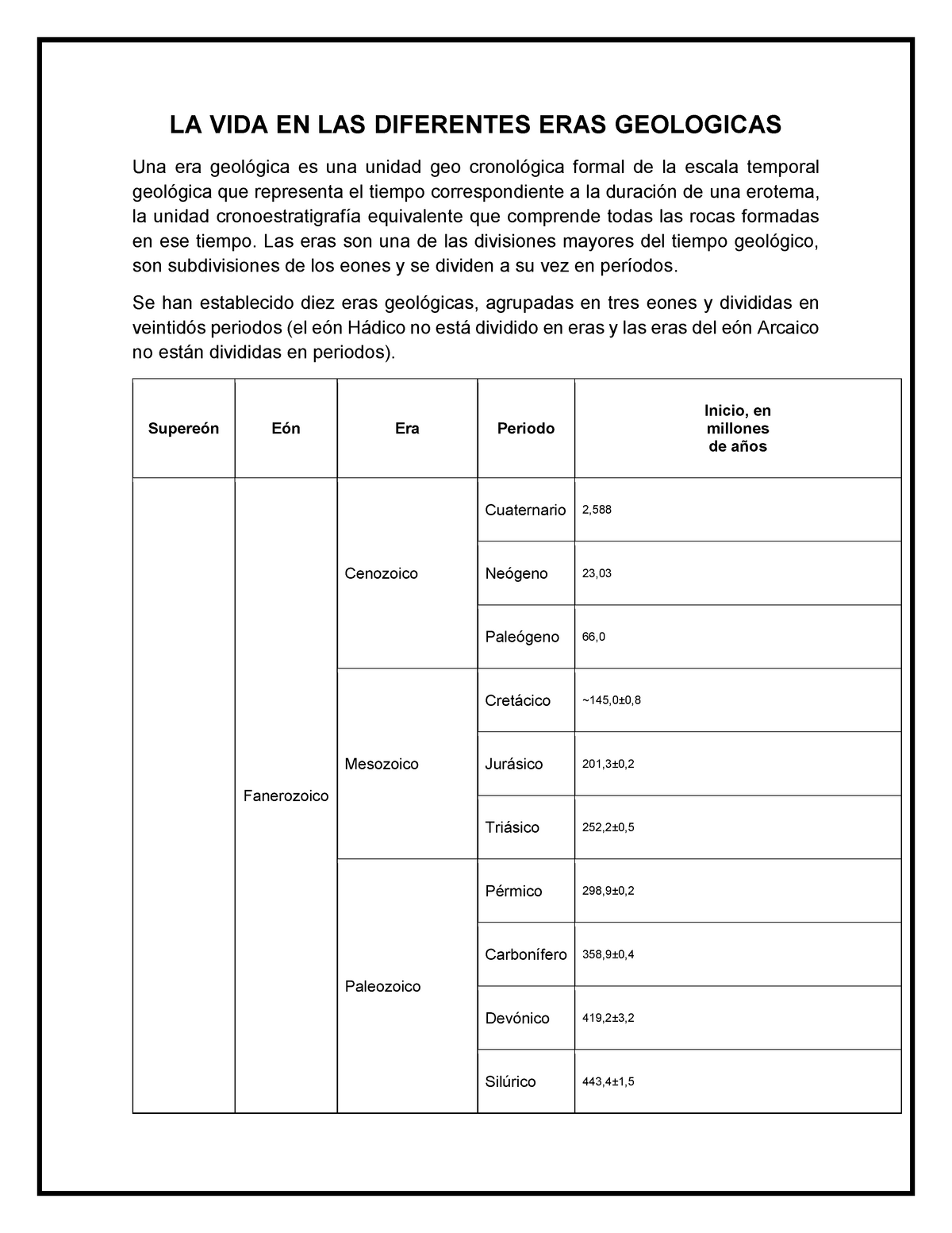 las diferentes eran geológicas atreves del tiempo - LA VIDA EN LAS  DIFERENTES ERAS GEOLOGICAS Una - Studocu