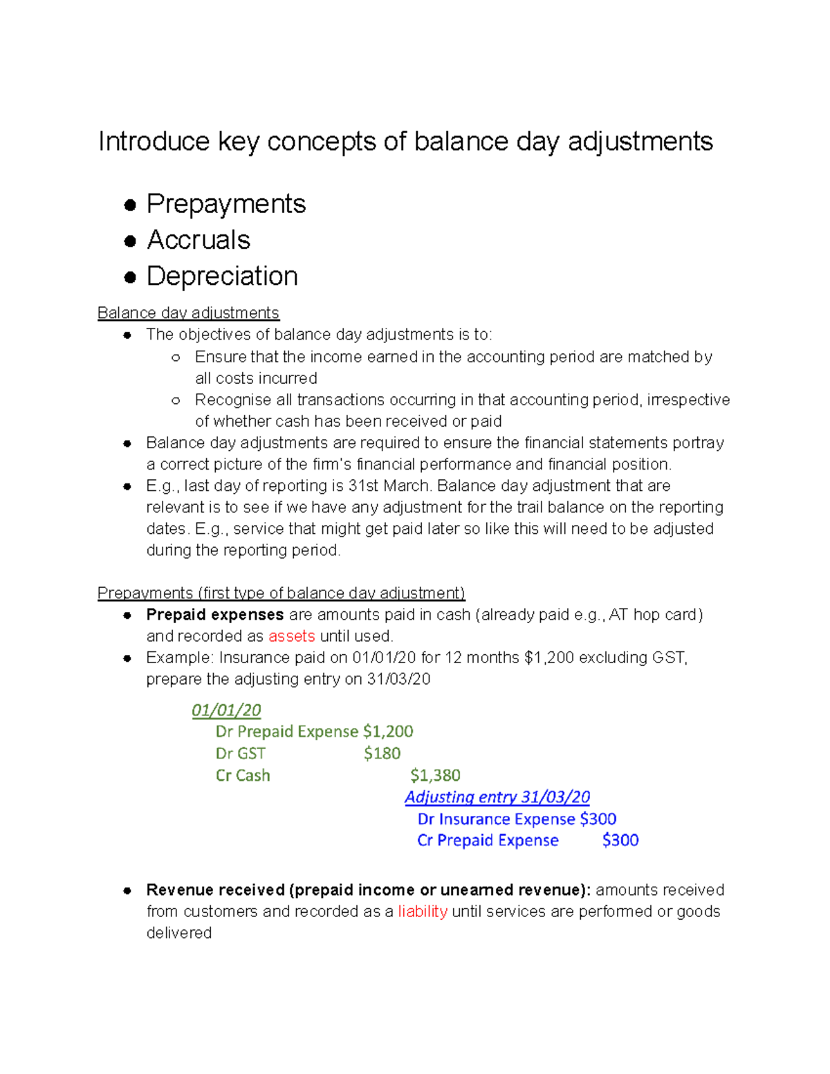 Week 4 Advanced business transactions balance day adjustments